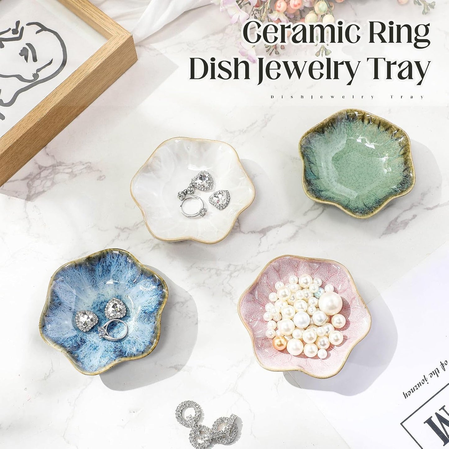 Small Jewelry Dish Trinket Holder Dish / Green, White, Crystal Green, Pink / Ceramic / 4.3 x 3.9