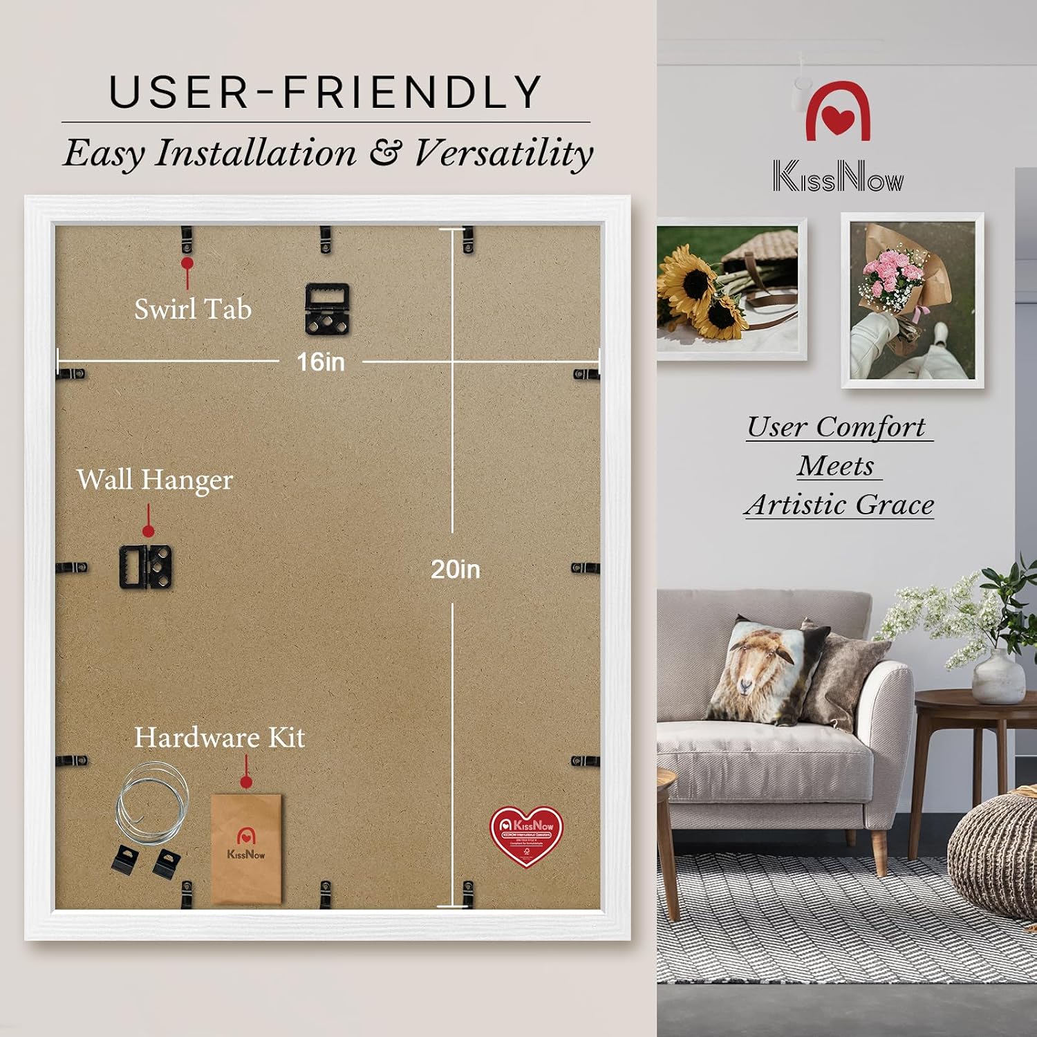 16x20 Picture Frame, White Solid Wood, 2 Pack, Wall Hanging for Art | Thick & Wide Border, HD Plexiglass, Horizontal or