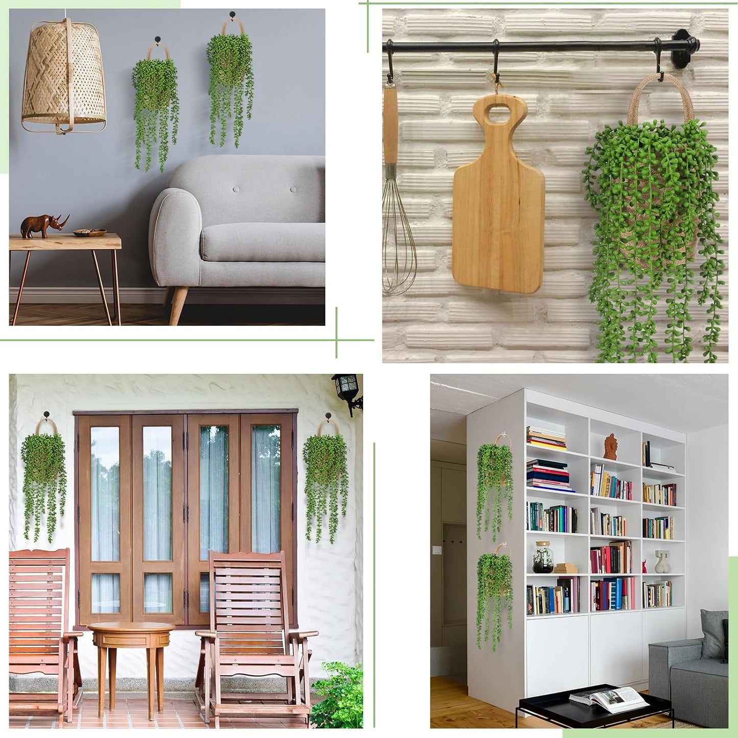 Faux Strings of Pearls Plant Jute Hanging Basket / Set of 4