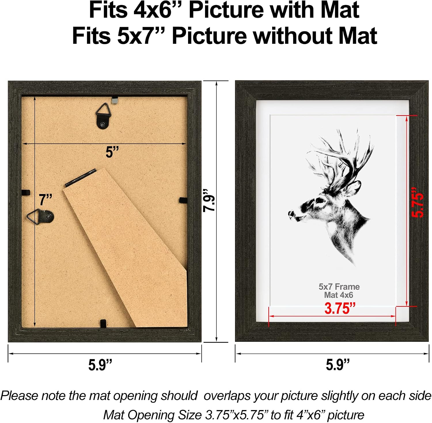 Yaetm 5x7 Black Picture Frame with Mat for 4x6 Set of 4, Solid Wood Photo Frames with Tempered Glass, 5 by 7 Wooden