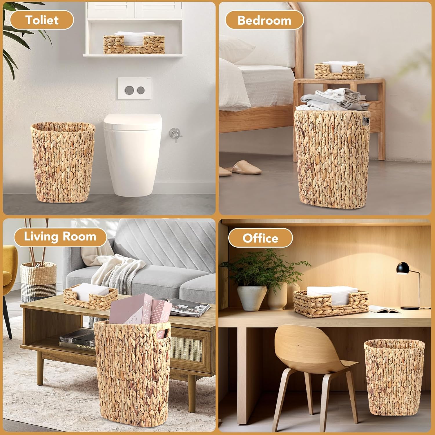 Wicker Trash Can and Rectangle Napkin Holder / Khaki / Wicker Trash Can+napkin Holder