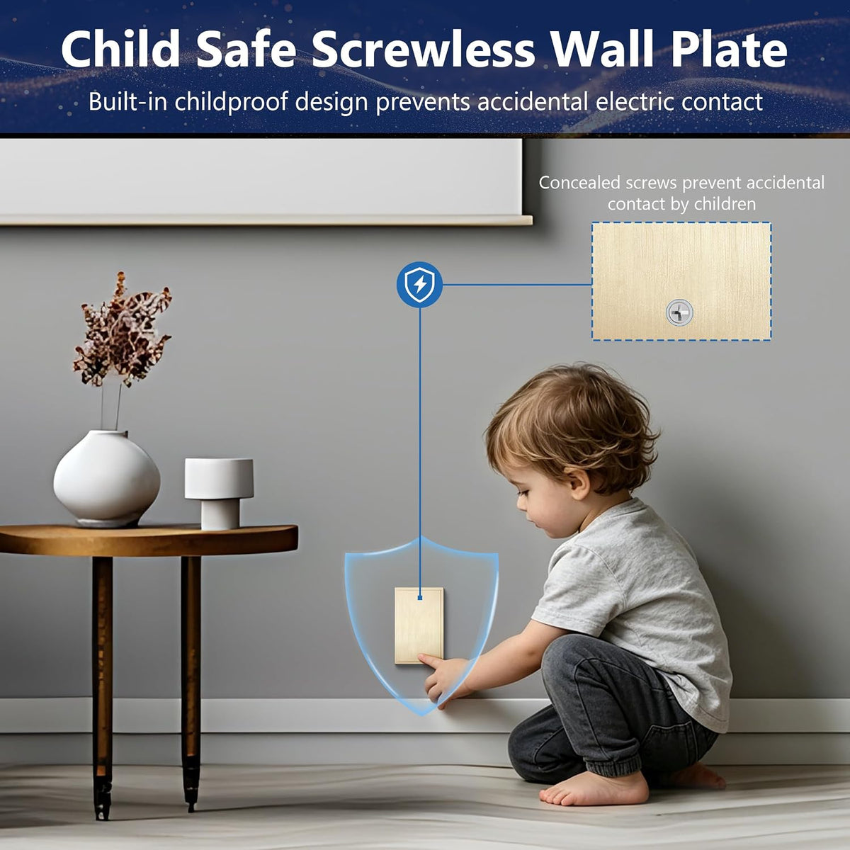 LIDER Modern Ogee Edge Screwless Wall Plate, Mid-Size 1-Gang Blank Cover 4.88” x 3.11”, Contemporary Decor Style, ETL