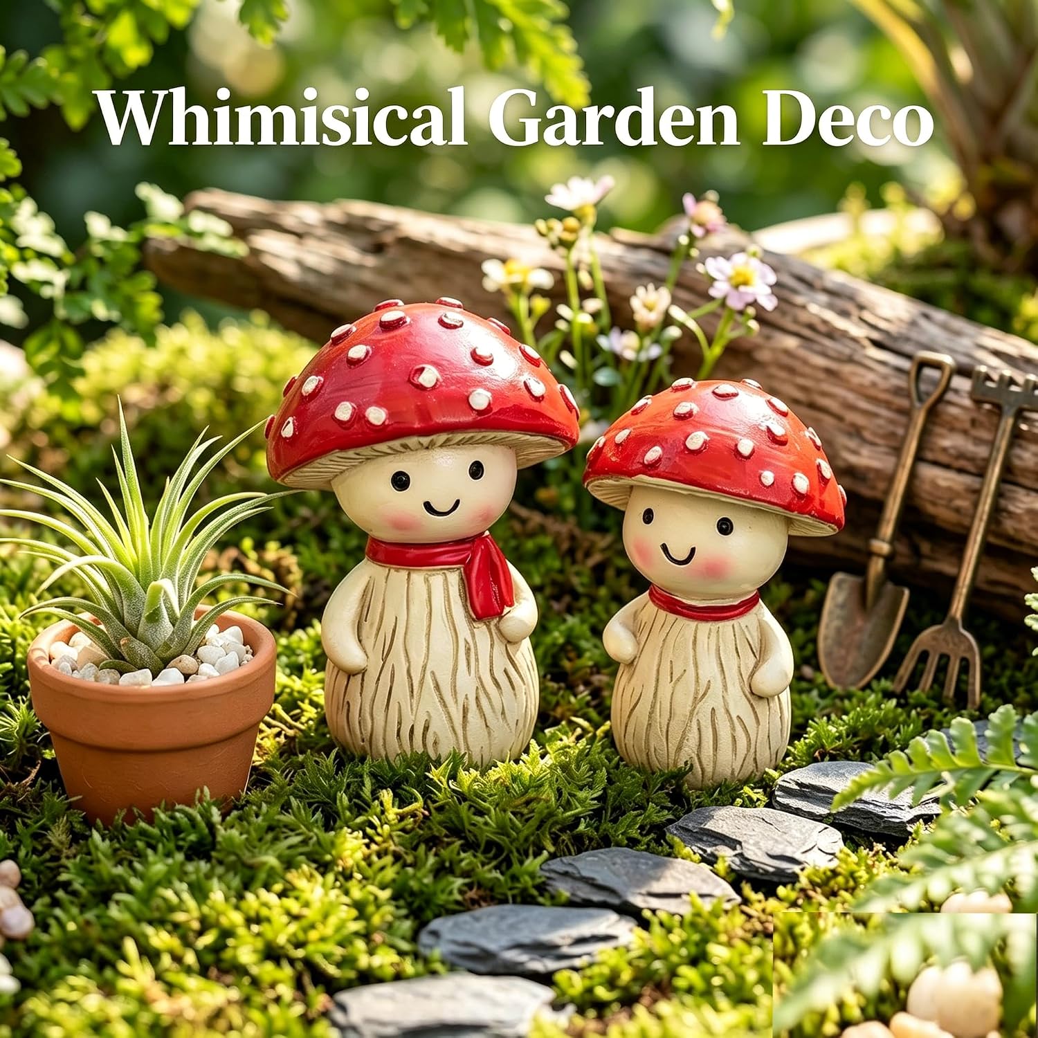 Mushroom decor figurines / 3 x 2 / Set of 2