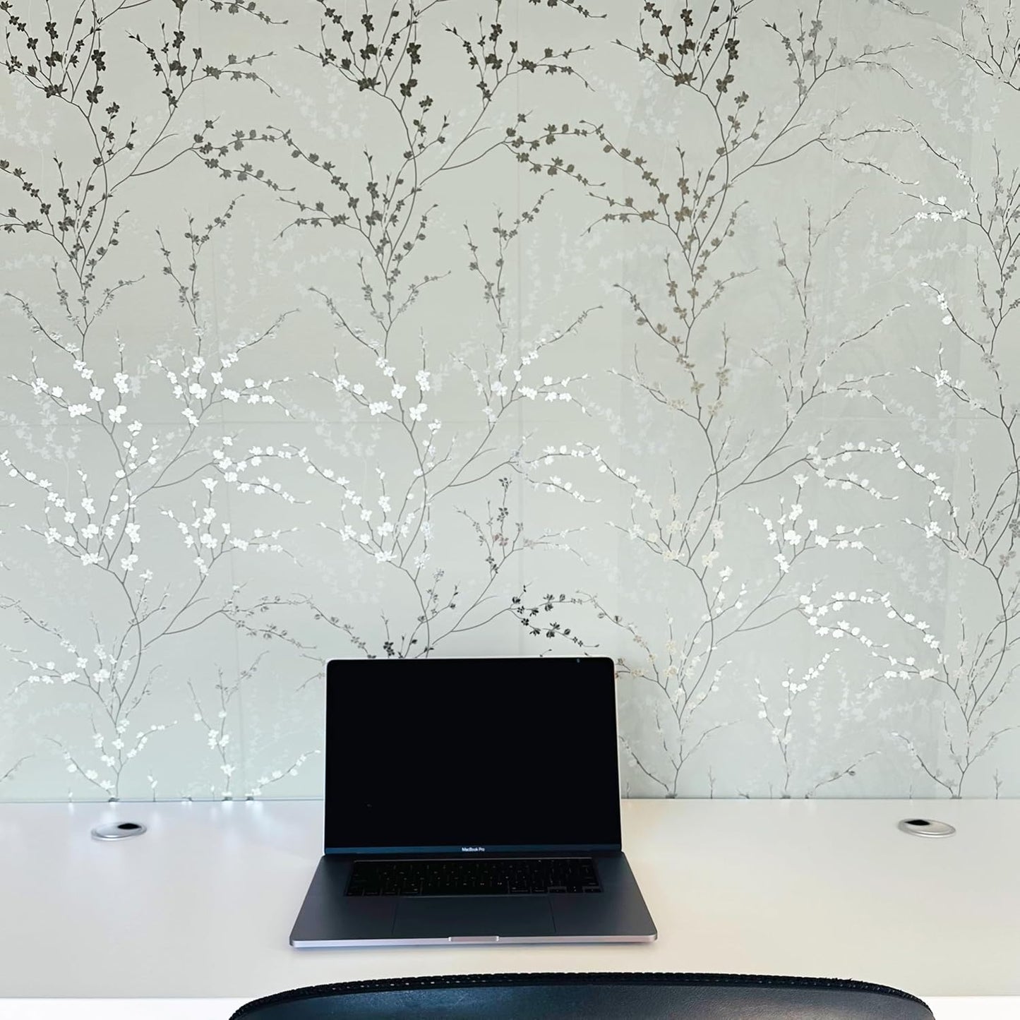 Peel and Stick Wallpaper Panels in West Coast Branch Floral Design / Sage Green / 16 x 24 / Set of 8