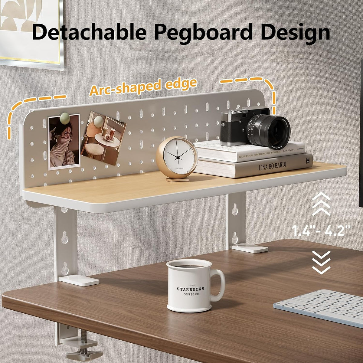 Clamp on Desk Extender Shelf, 22" Desk Riser with Pegboard | Heavy-Duty Side/Top Desk Organizer Shelf for Office