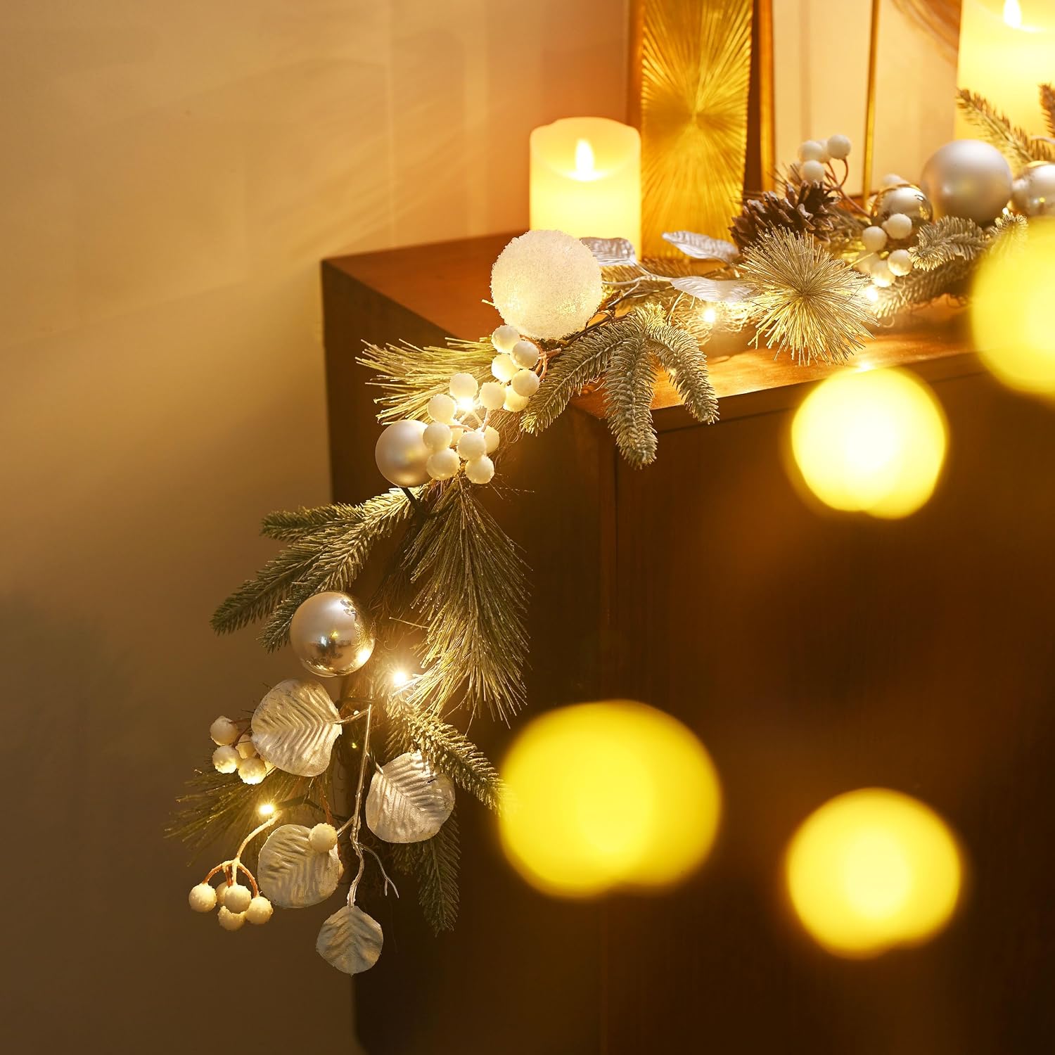 Valery Madelyn 9 Ft Pre-Lit Christmas Garland with Lights for Mantle, Lighted Outdoor Xmas Garland with Silvery Blue