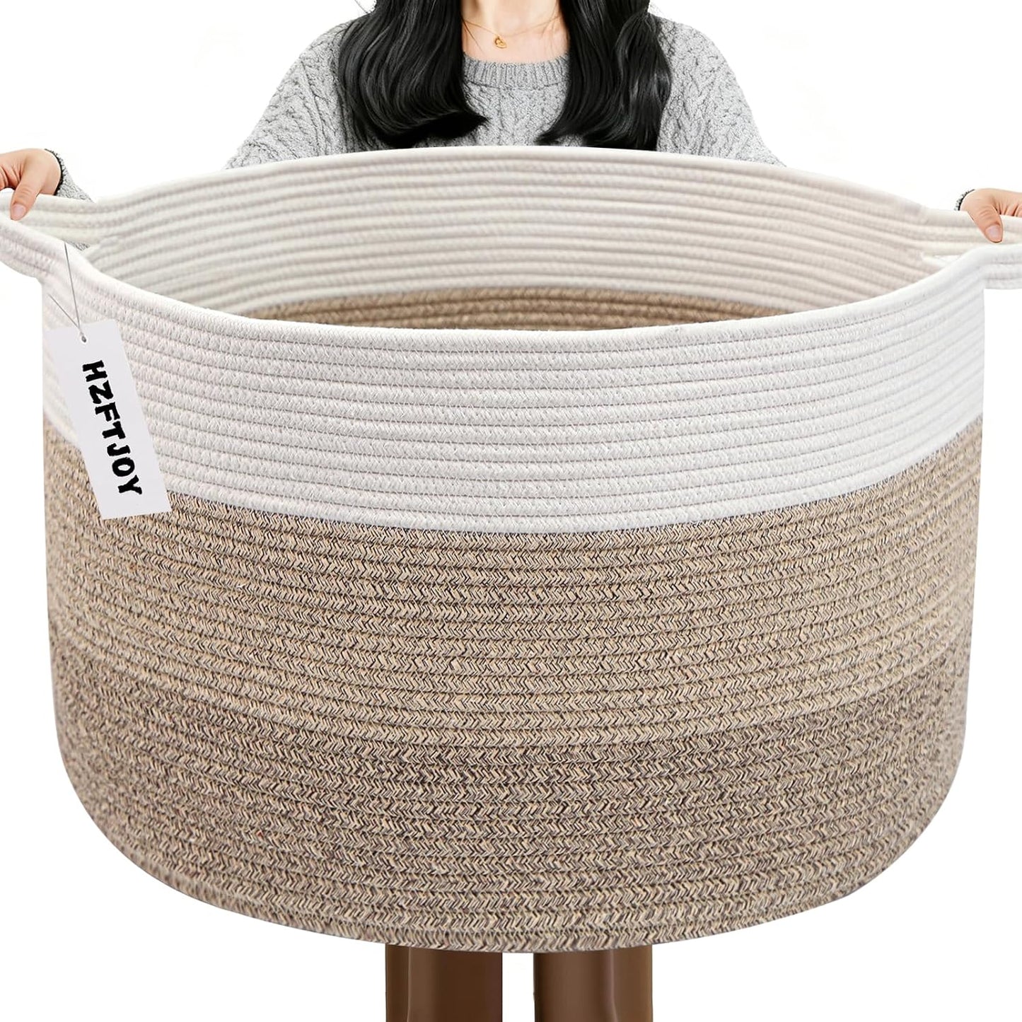 115L Extra Large Blanket Basket,Woven Rope Laundry Basket-Mix Brown