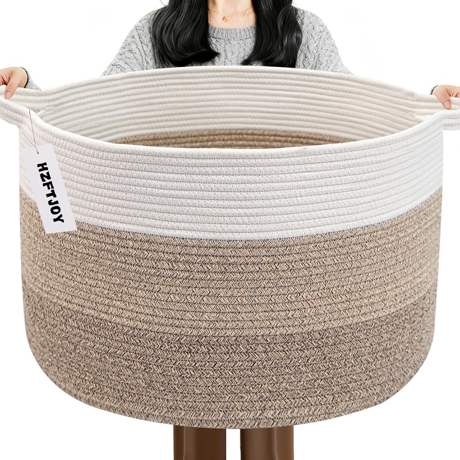 90L Extra Large Blanket Basket,Woven Rope Laundry Basket-Mix Brown