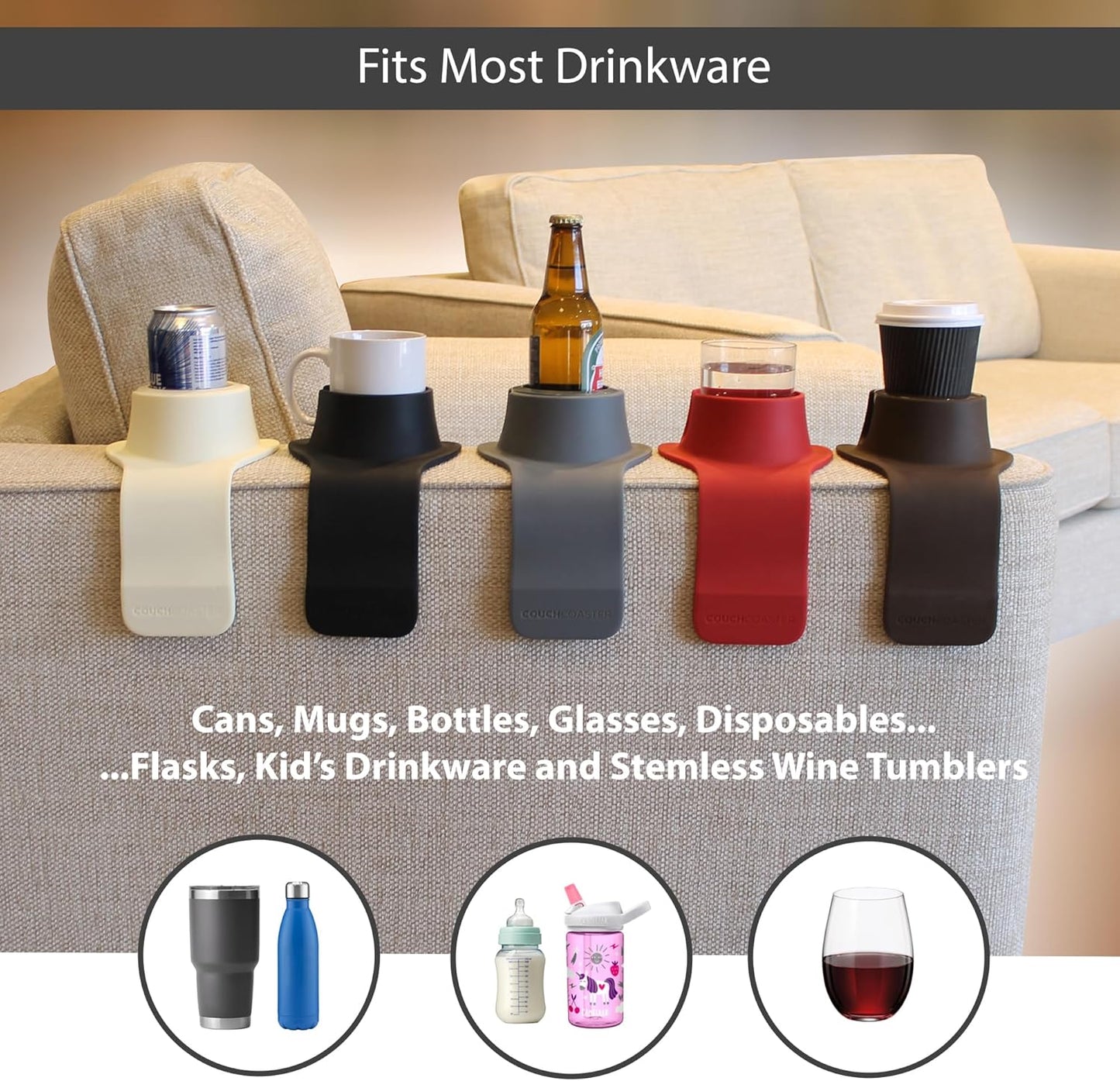 Original & Patented Armrest Couch Cup Holder / Jet Black