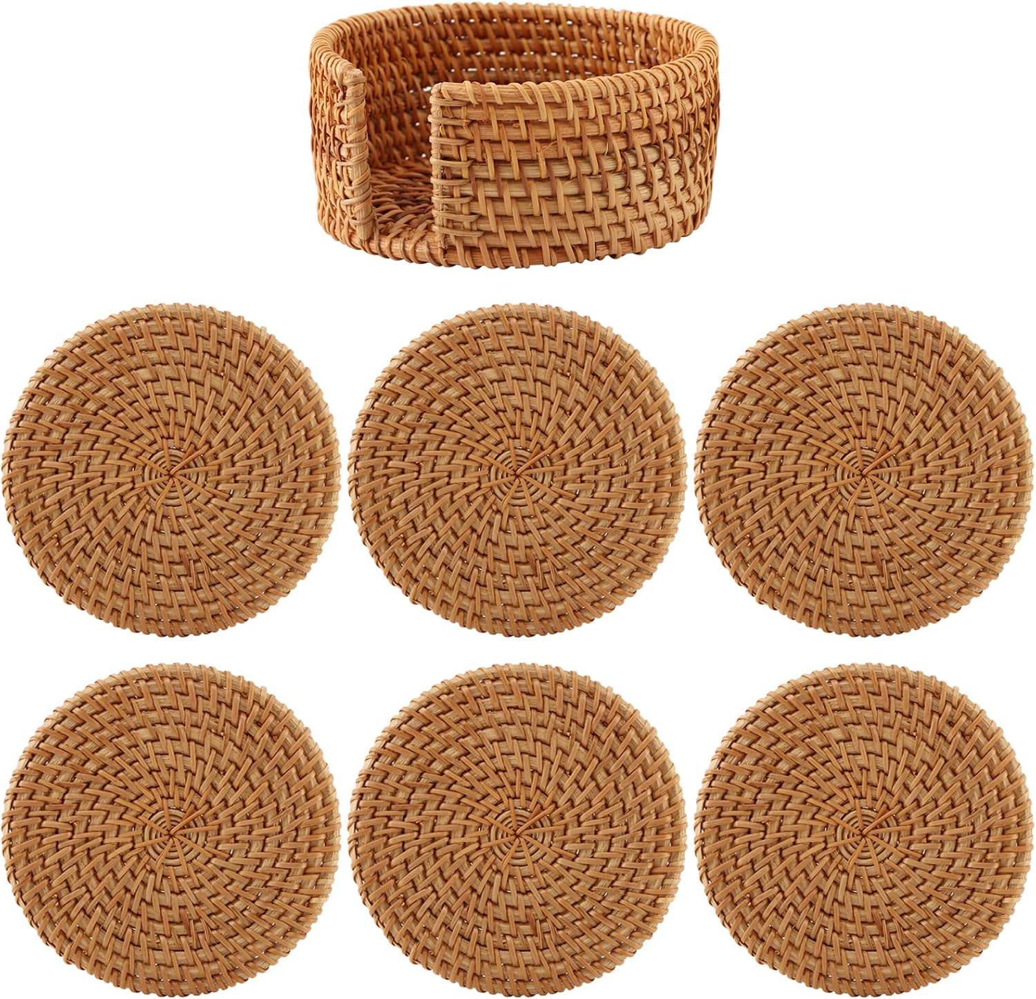 Holder / Wicker Boho Woven Set / Natural / Set of 6