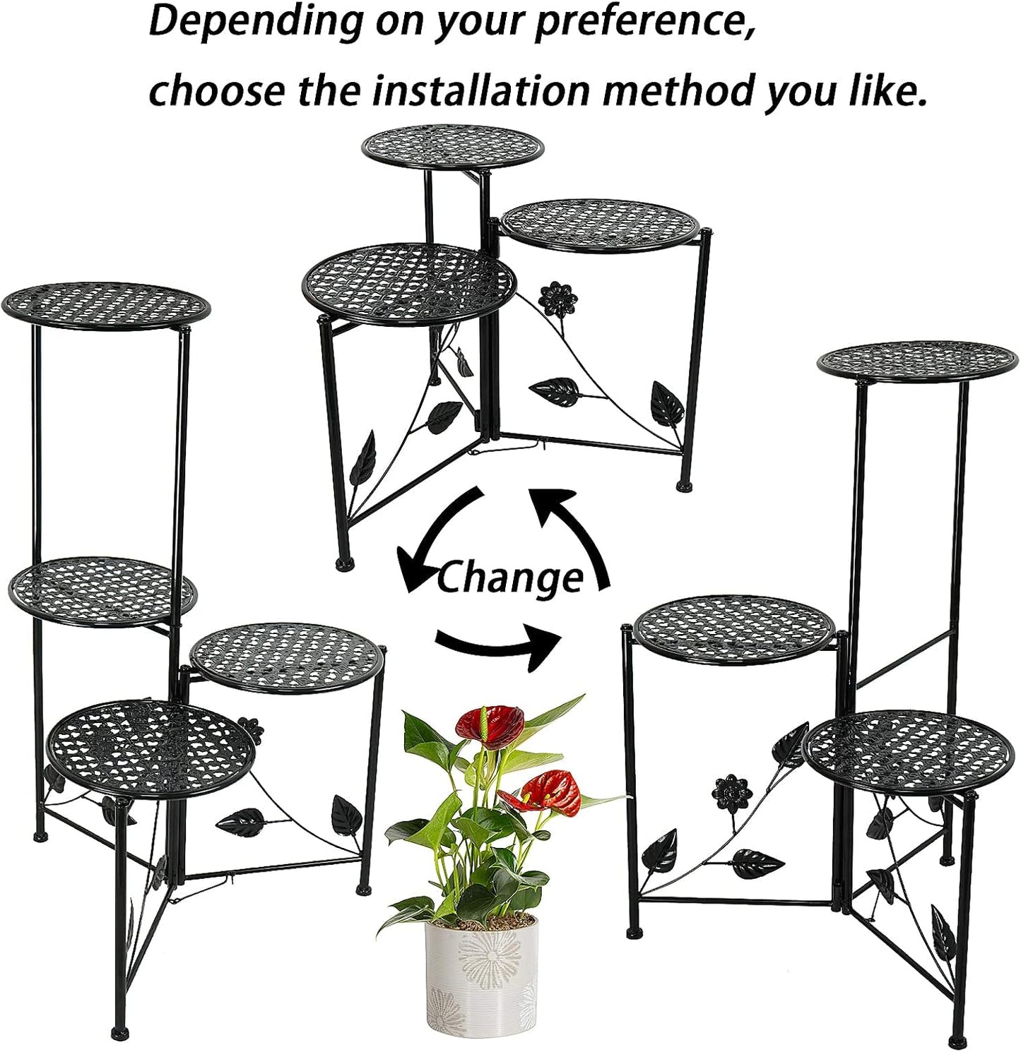 NAKUPE Plant Stand Indoor Outdoor, 4 Tier Corner Metal Flower Display Holder Shelf for Multiple Plants, 30" Tall Heavy