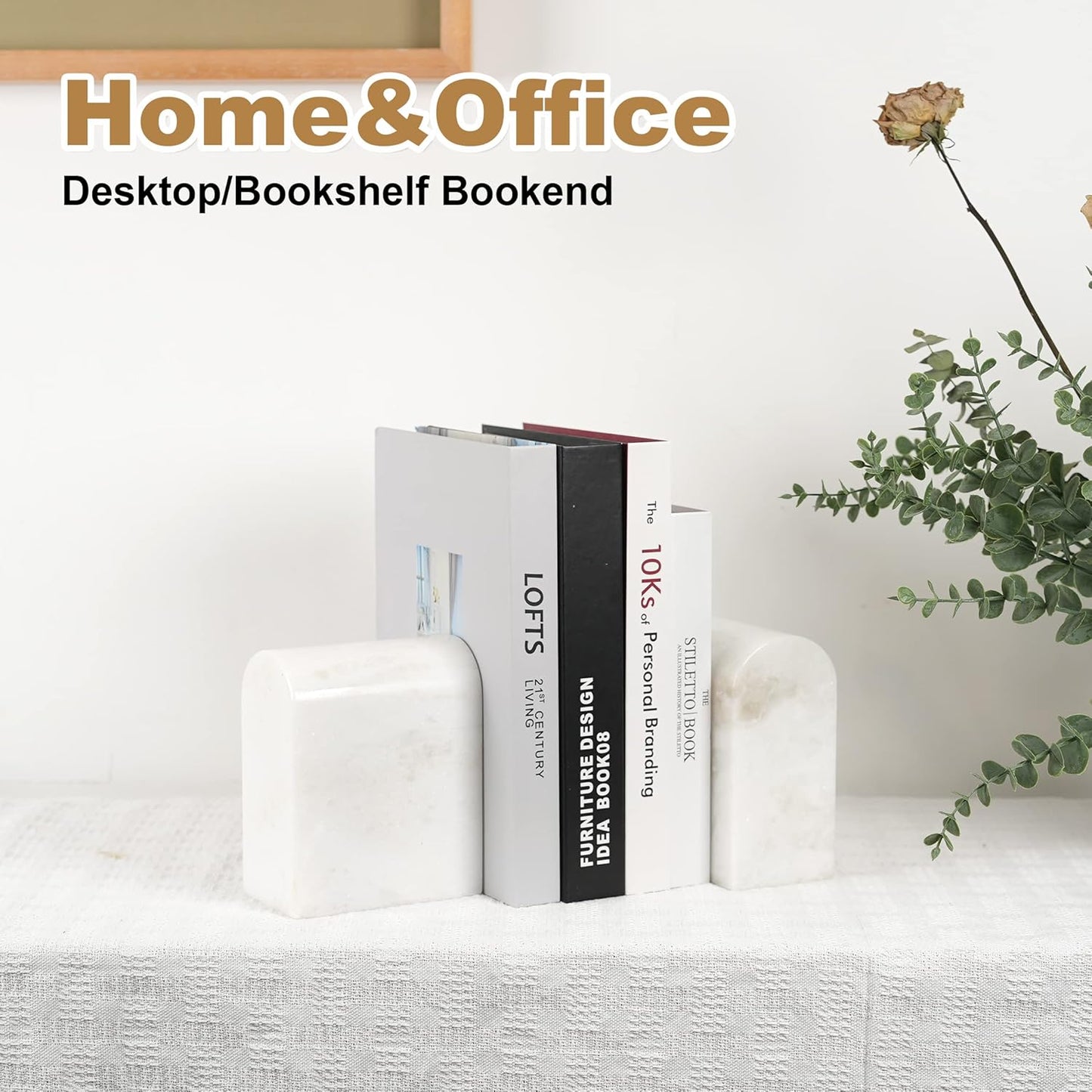 Non-Slip Book Ends / White Marble-namib Fantasy