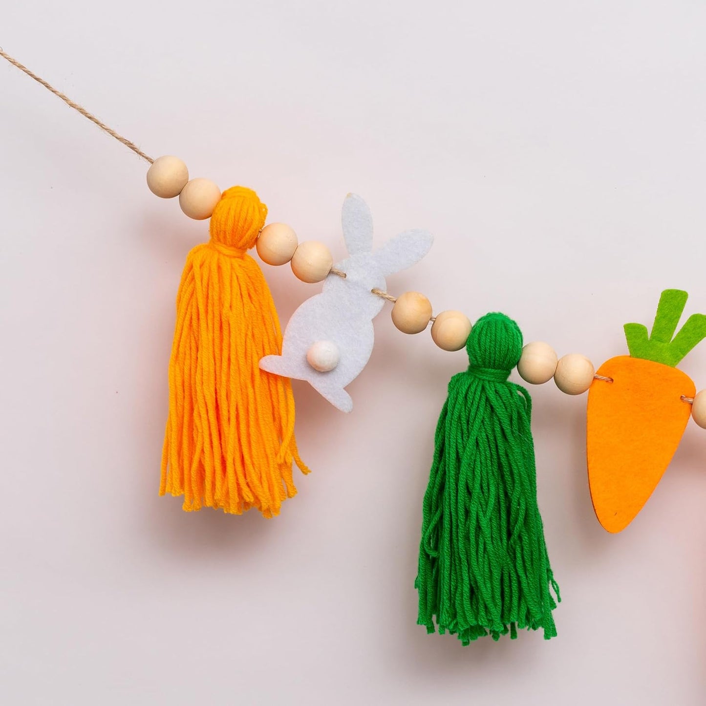 Pastel Felt Eggs and Wood Beads Garland / Carrots Tassel