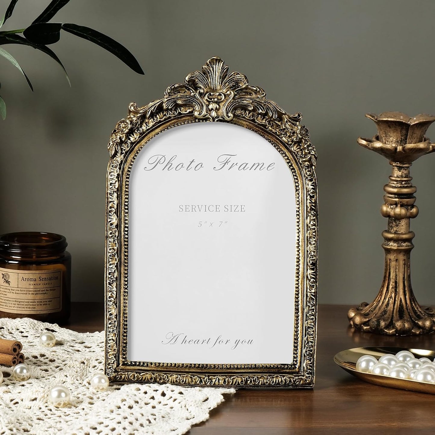 Vintage Bronze Photo Frame Hand-Crafted Resin / Vintage Arch / 5 x 7 / Gold