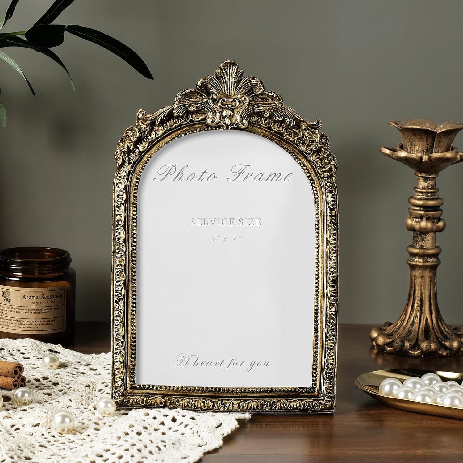 Vintage Bronze Photo Frame Hand-Crafted Resin / Vintage Arch / 5 x 7 / Gold
