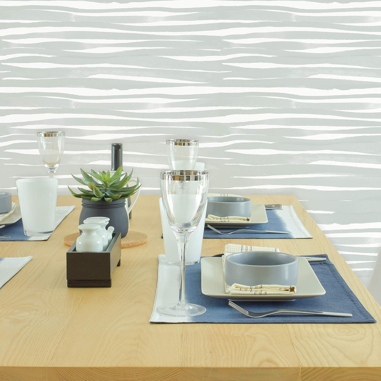 Vinyl Peel and Stick Removable Wallpaper / 18 x 18 / Gray Painted Stripes