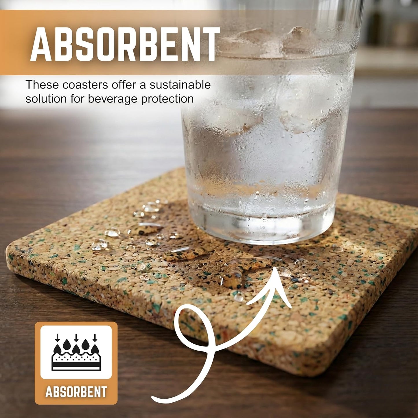 Bleeker & Rowe Recycled Cork Coasters / 4 x 4 / Set of 6