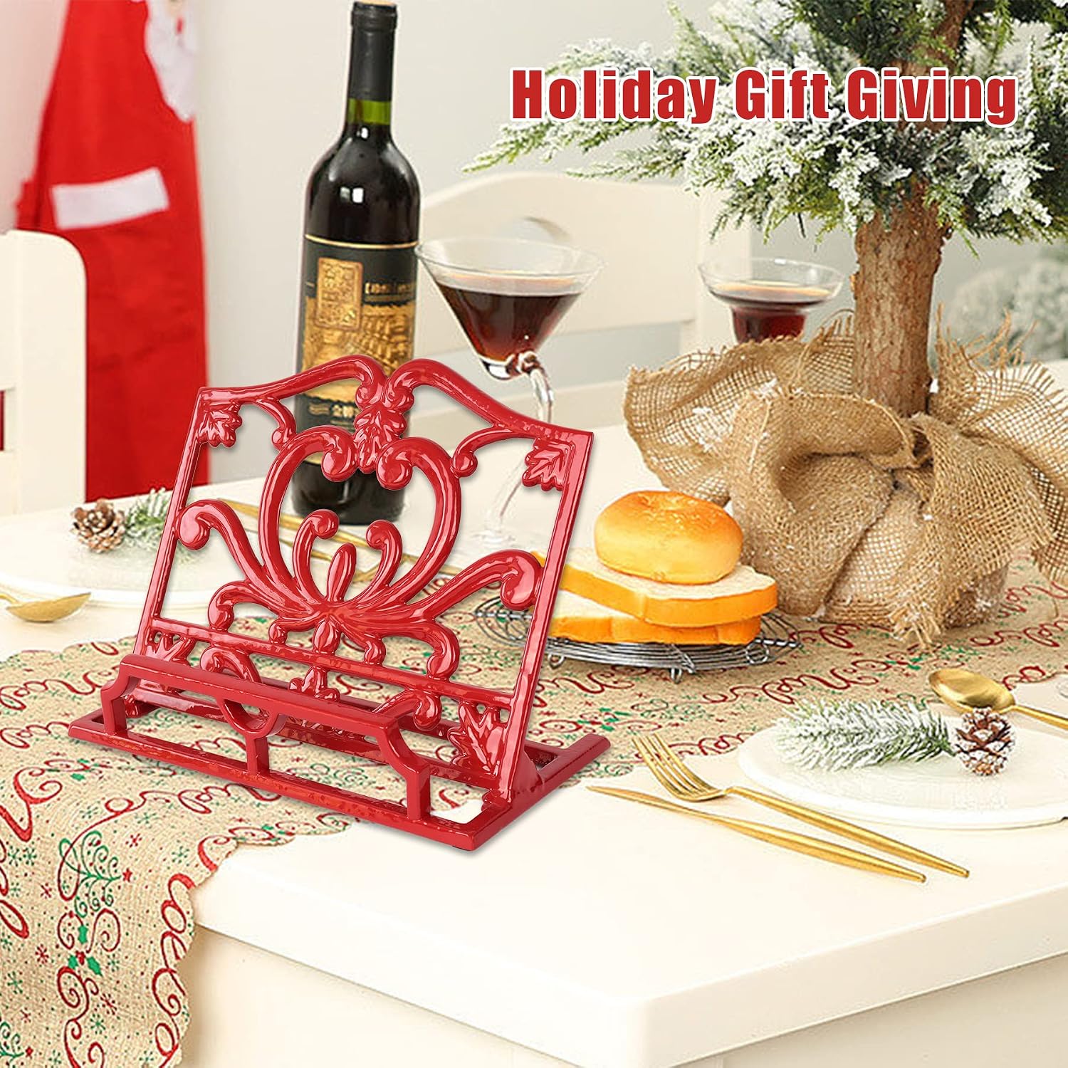 Cookbook Stand, Cast Iron Heavy-Duty Recipe Book Holder, Kitchen Vintage Recipe Book Holder, Reading Rest Holder for