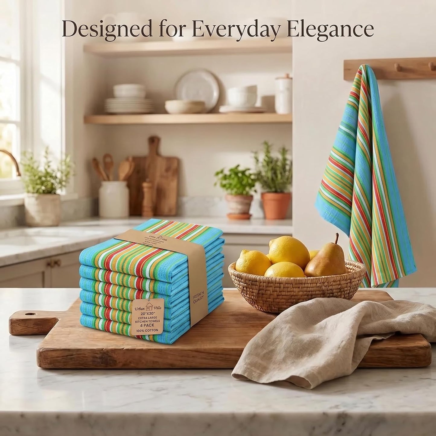 Urban Villa Kitchen Towels Cotton Dish Towels 20”x30” (Set of 6) Azure