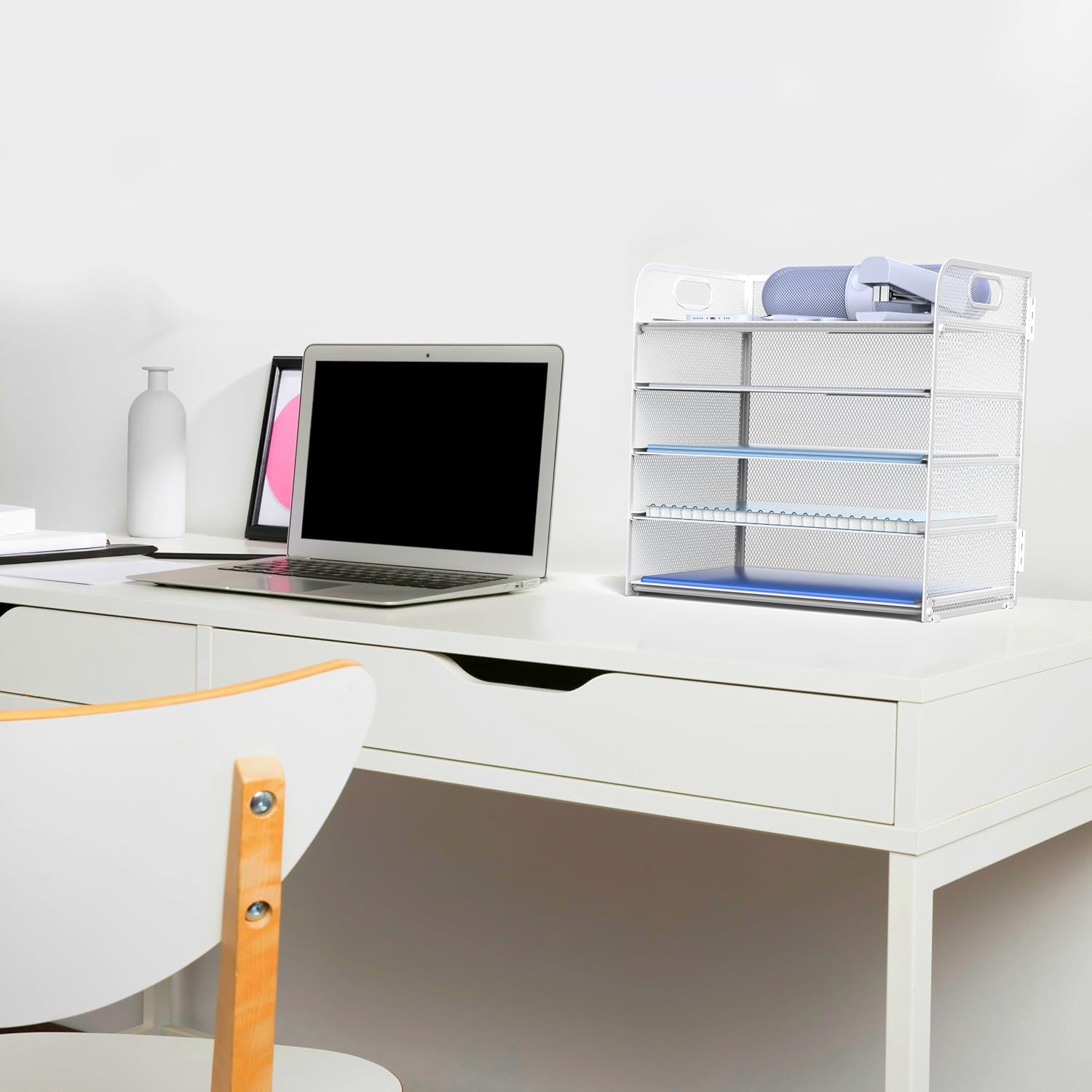 Letter Tray Paper Organizer 5-Tier Desk Organizer File Organizer Paper Holder with Handle, Metal Desktop Document Shelf