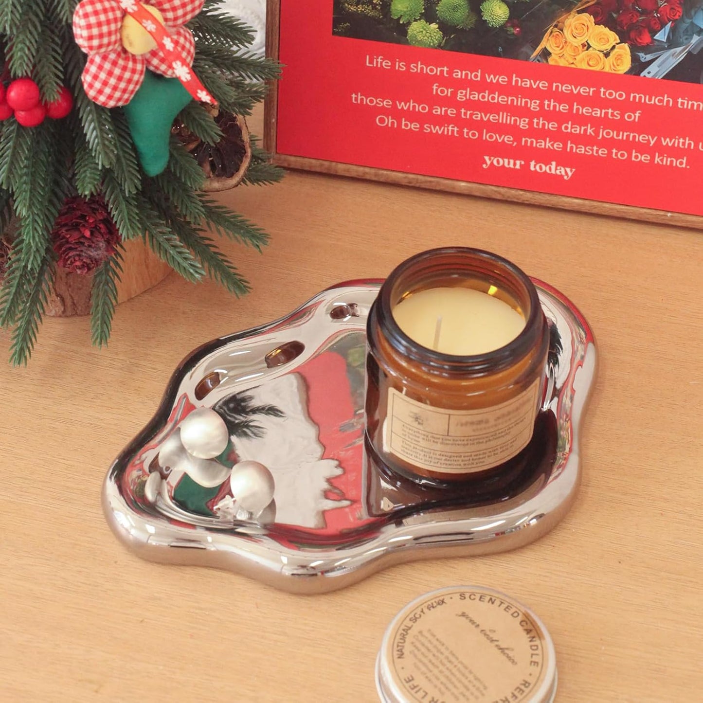 Ceramic Jewelry Tray Trinket Dish / Silver / 10.2 x 6.3 x 0.6