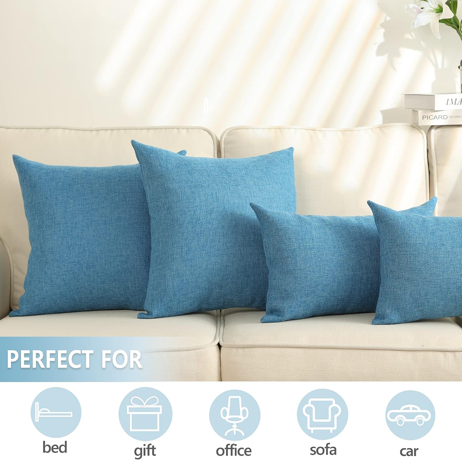 Burlap Throw Pillow Covers / 18 x 18 / Blue / Set of 2