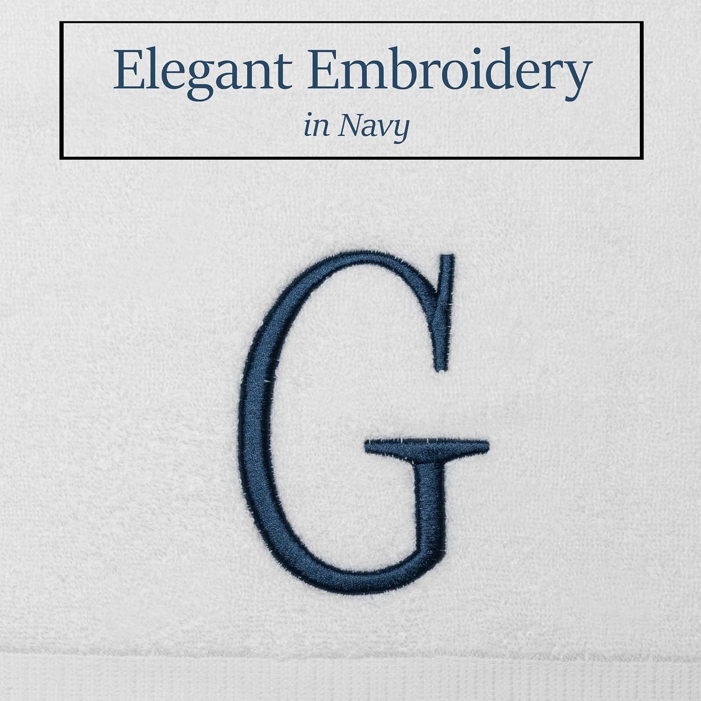 White with Navy Monogrammed Hand Towels for Bathroom - Set of 2 Letter G | Luxury Hotel Quality Initial Towels For