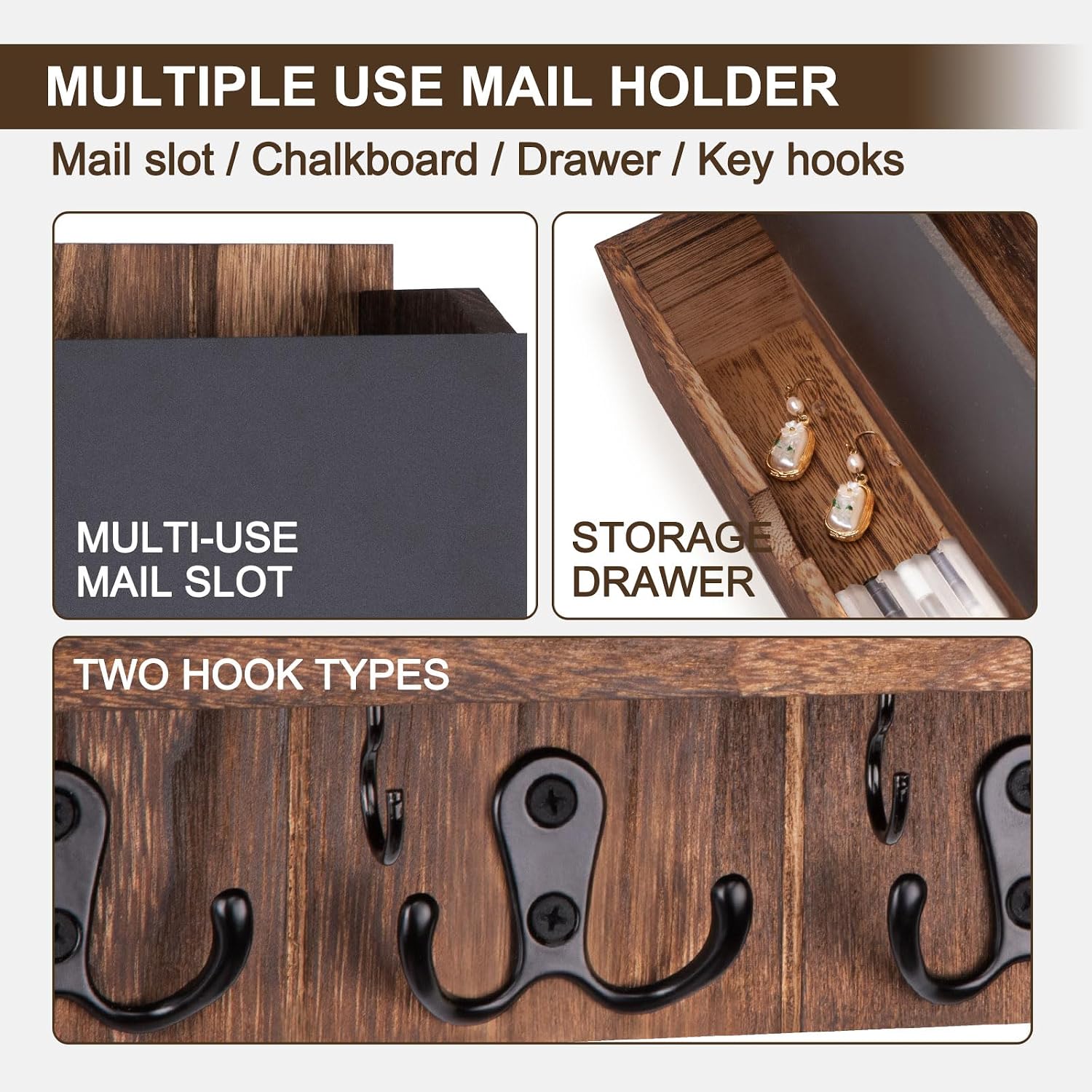 Modern Wooden Mail Organizer / Brown