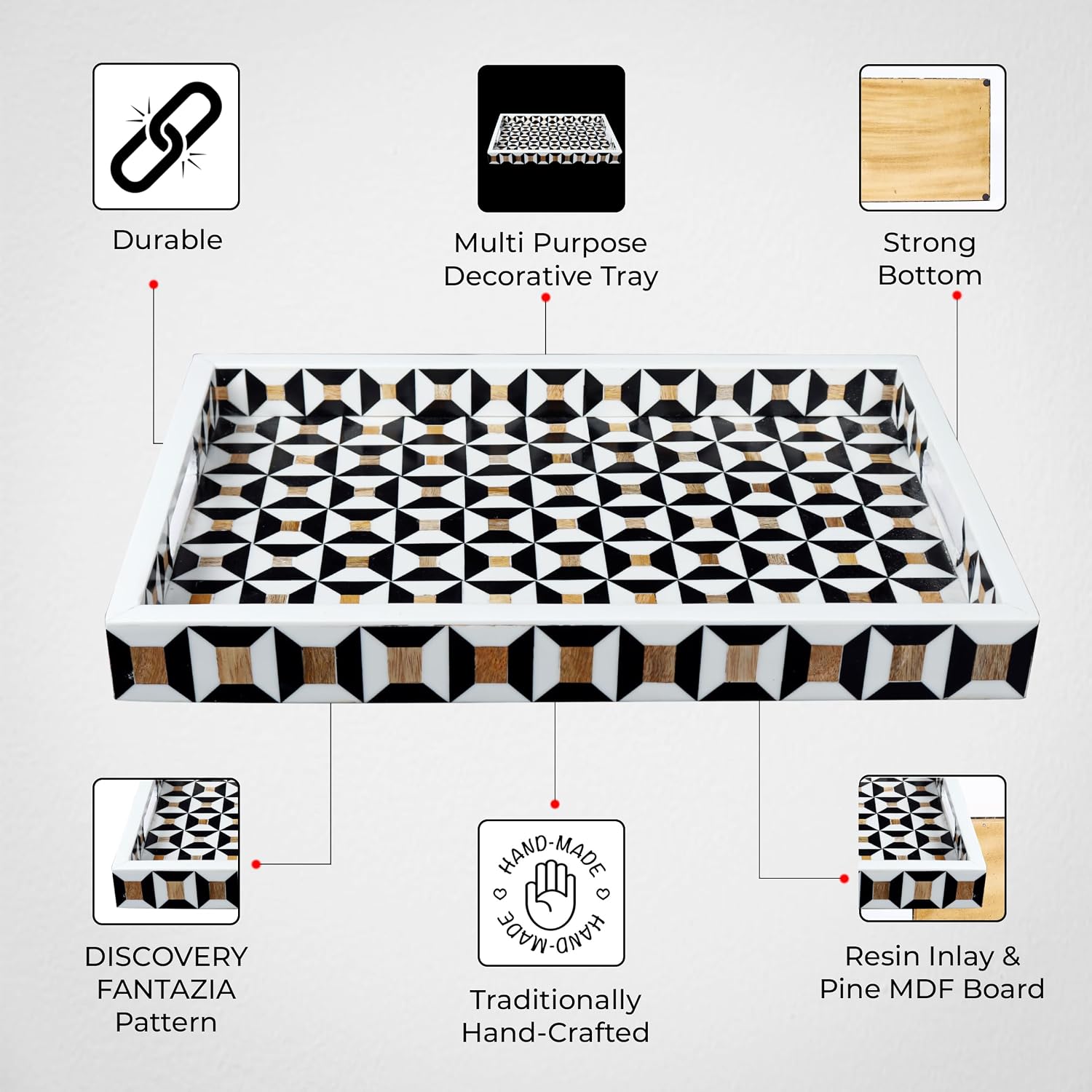 Ottoman Tray / Handmade Pattern Inspired Decorative Tray / 17 x 11 x 2 / Discovery Cypher