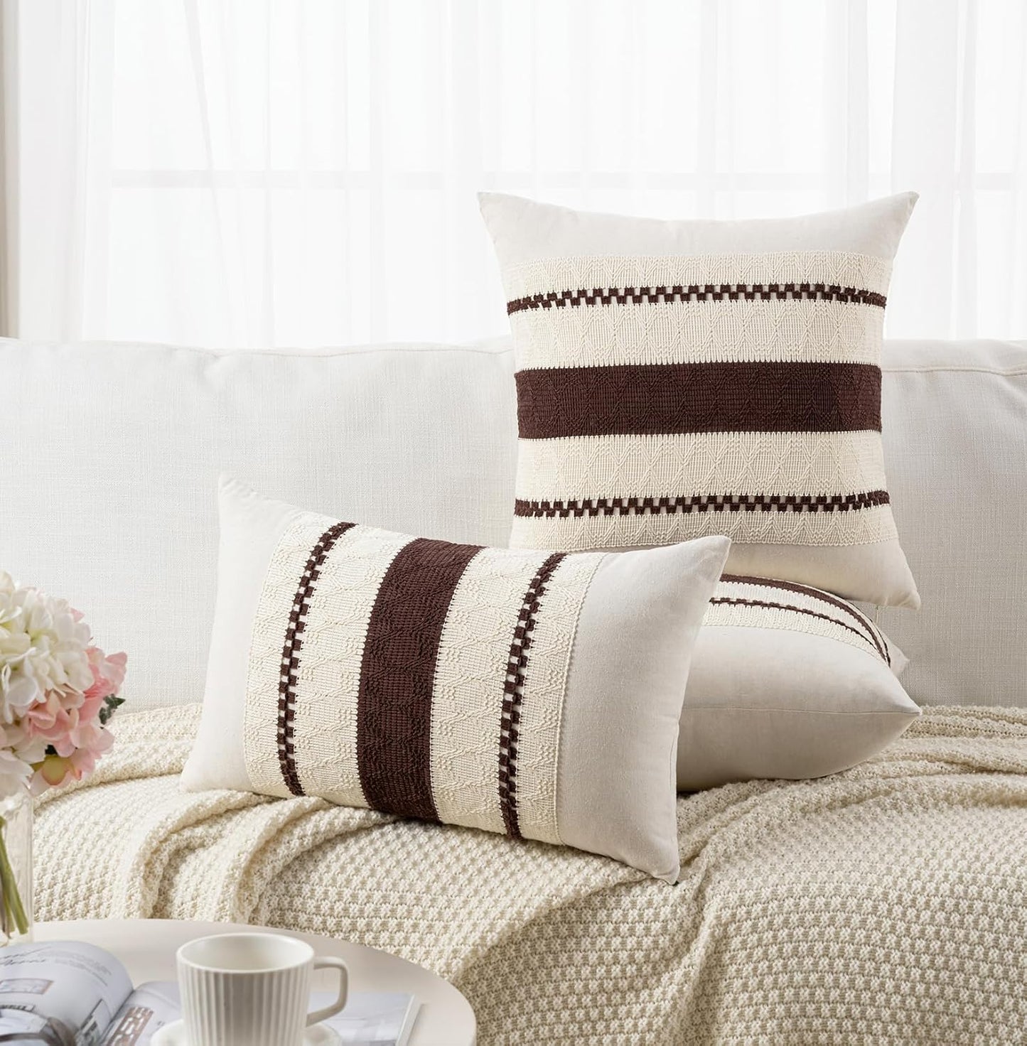 Boho Decorative Throw Pillow Cover / 18 x 18 / Brown / Set of 2