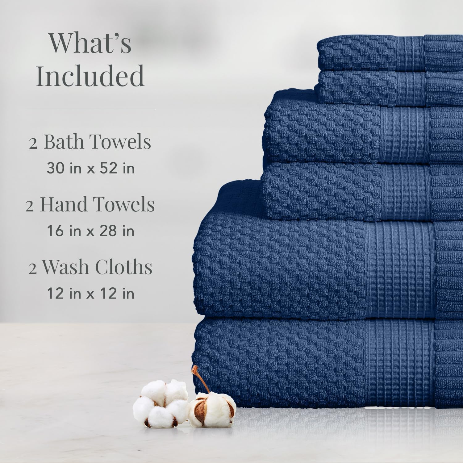 NY Loft 100% Cotton 6-Piece Bath Towel Set | Navy | Oeko-TEX | Quick-Dry | 30" x 52" Bath Towels | 16" x 28" Hand