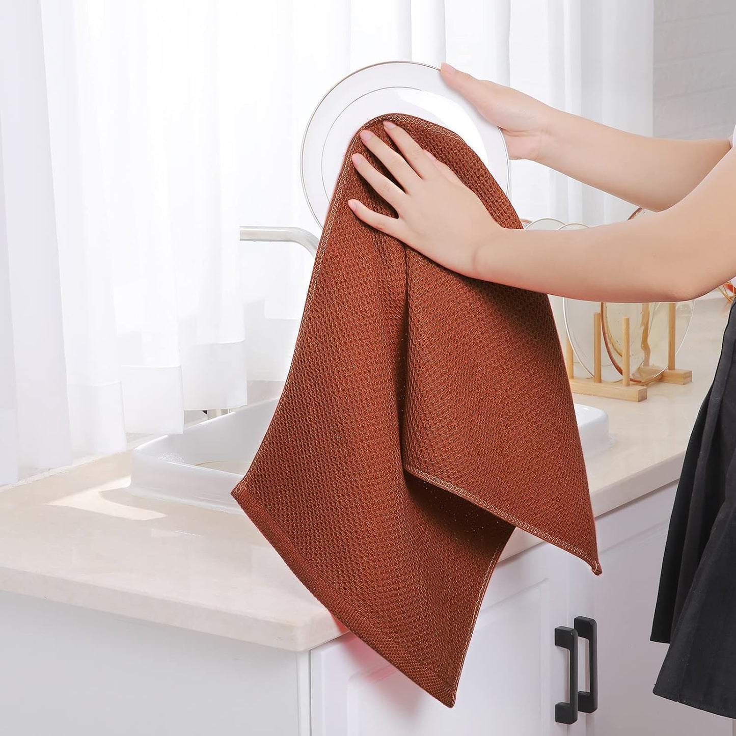 Homaxy 100% Cotton Waffle Weave Kitchen Dish Towels 8-Pack, Rust | 13 x 28 Inches, Ultra Soft Absorbent Dish Towels