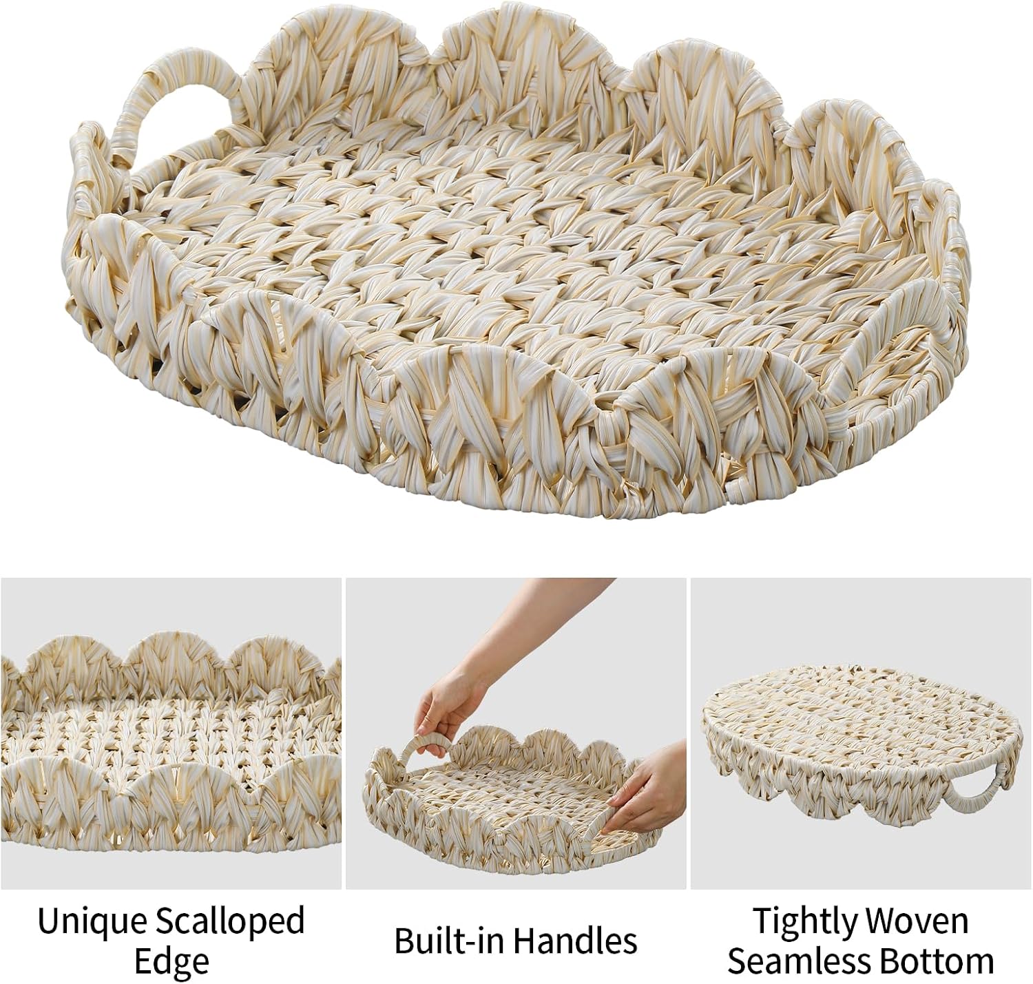 Round Wicker Tray / Milky White / 16.5 Inch