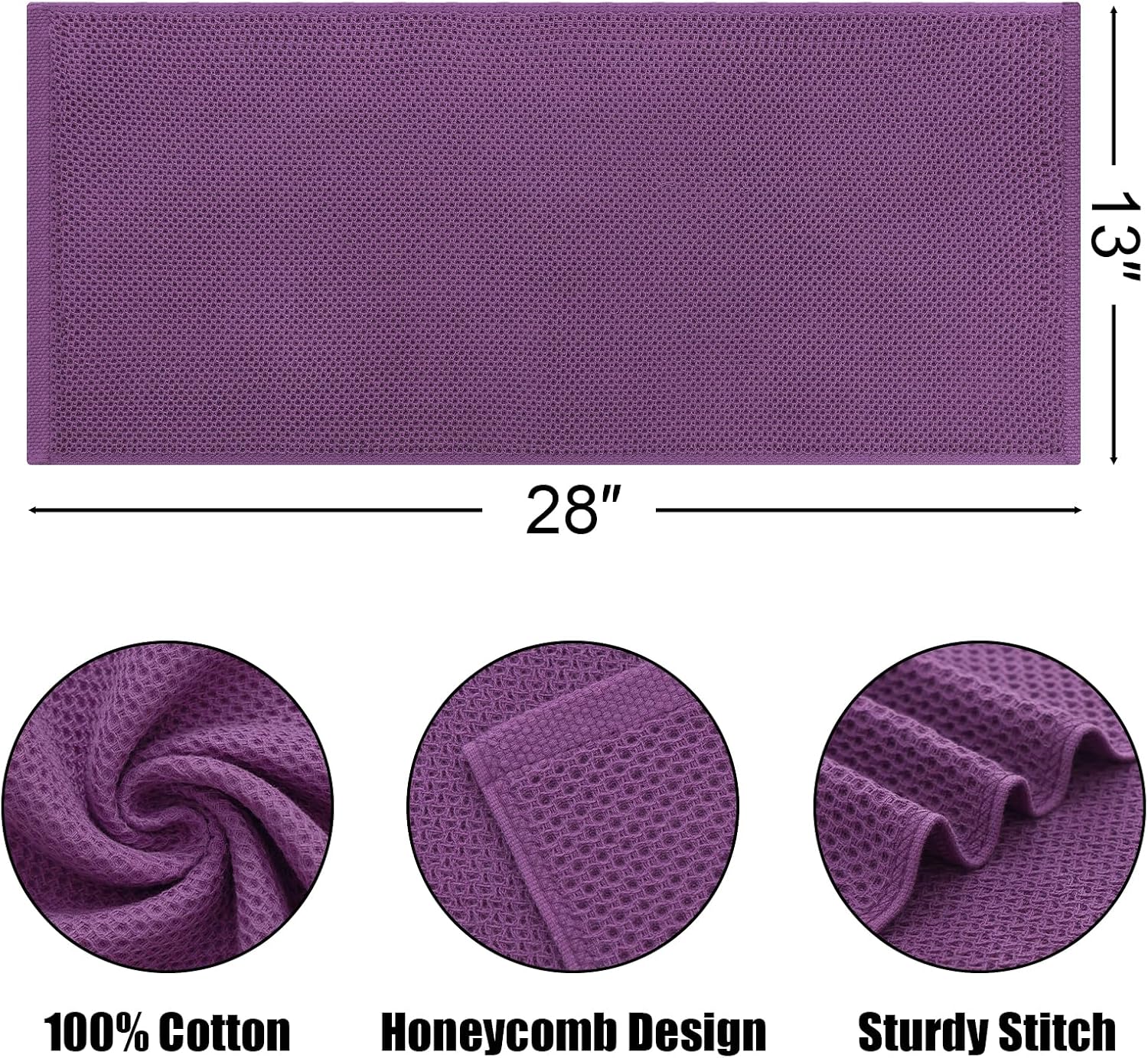 Kitinjoy 100% Cotton Waffle 8-Pack Kitchen Towels, 13" x 28", Violet | Super Soft, Ultra-Absorbent, Fast Drying