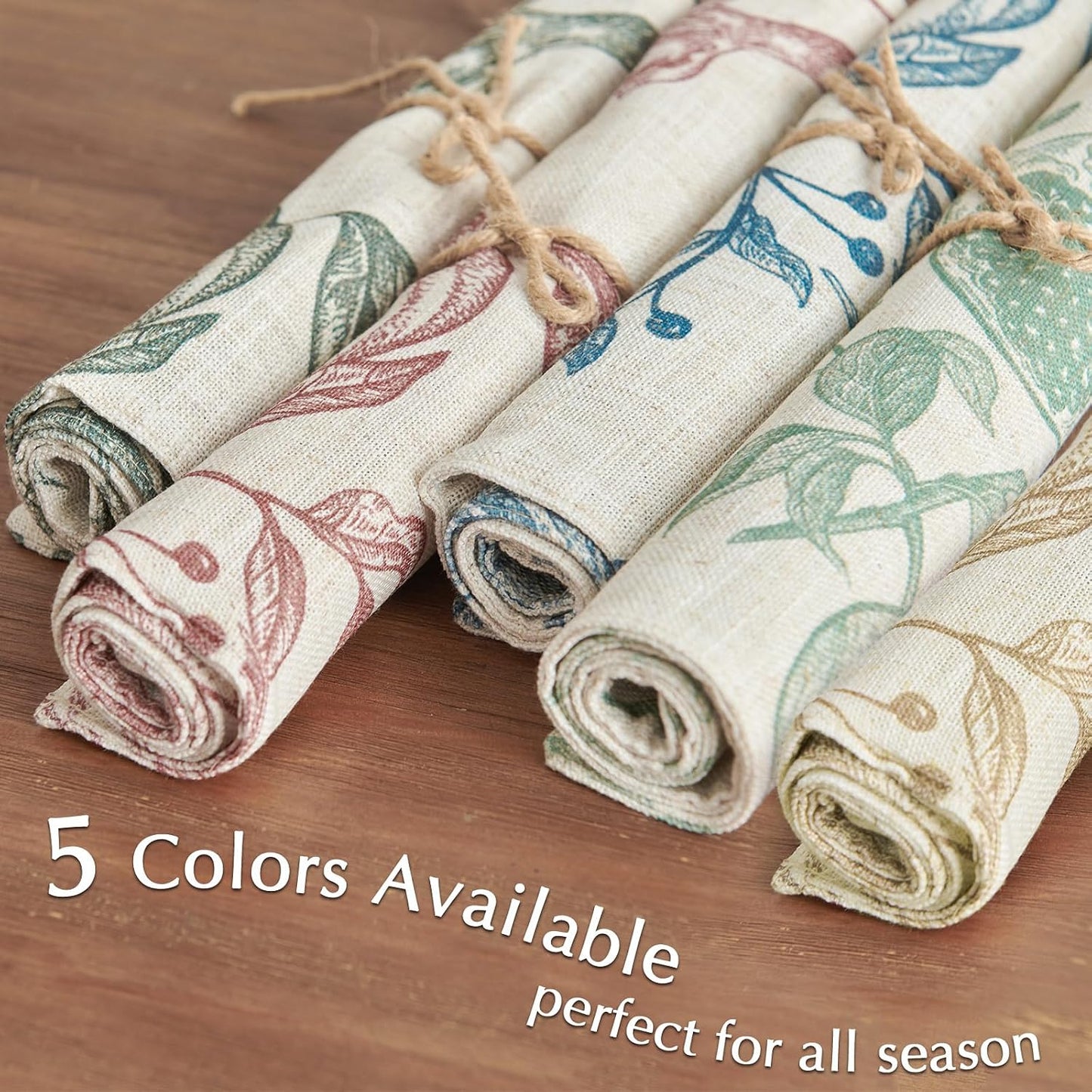 JINCHAN Linen Placemats Set of 4 Farmhouse Botanical Print 13x19 Dark Green | Fabric Placemats, Cottage Style