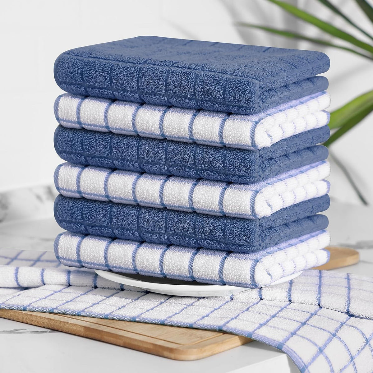 Homaxy Large Premium Cotton Kitchen Towels 16"x 28", 8 Pack, Navy Blue | Natural Ring Spun 390 GSM Dish Towels, Super