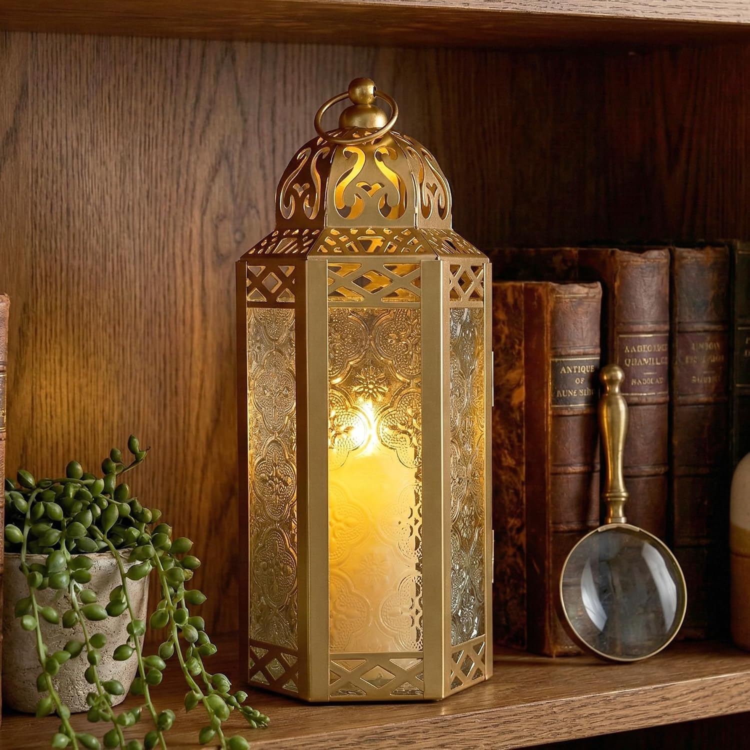 Vela Lanterns Decorative Indoor Moroccan Candle Holders, Gold, M, 2-Pack | Ramadan Decorations for Home, Eid Candle