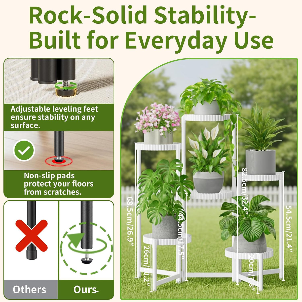 6 Tier Large Plant Stand Indoor with 7.9 Inch Wide Tray, Tiered Corner Metal Outdoor Flower Display Holder Shelf