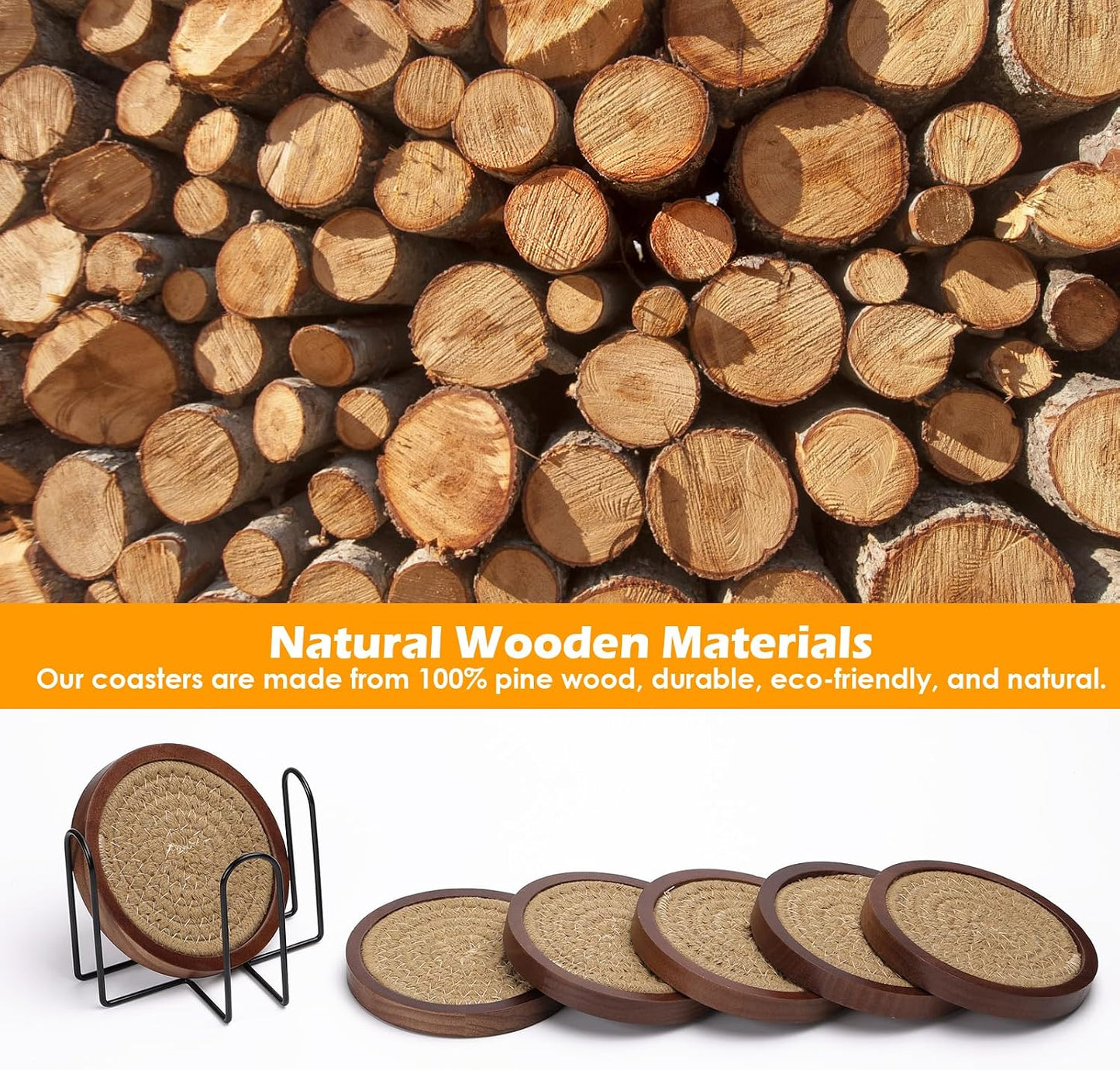 Holder / Wood Coasters for Drinks / Set of 6