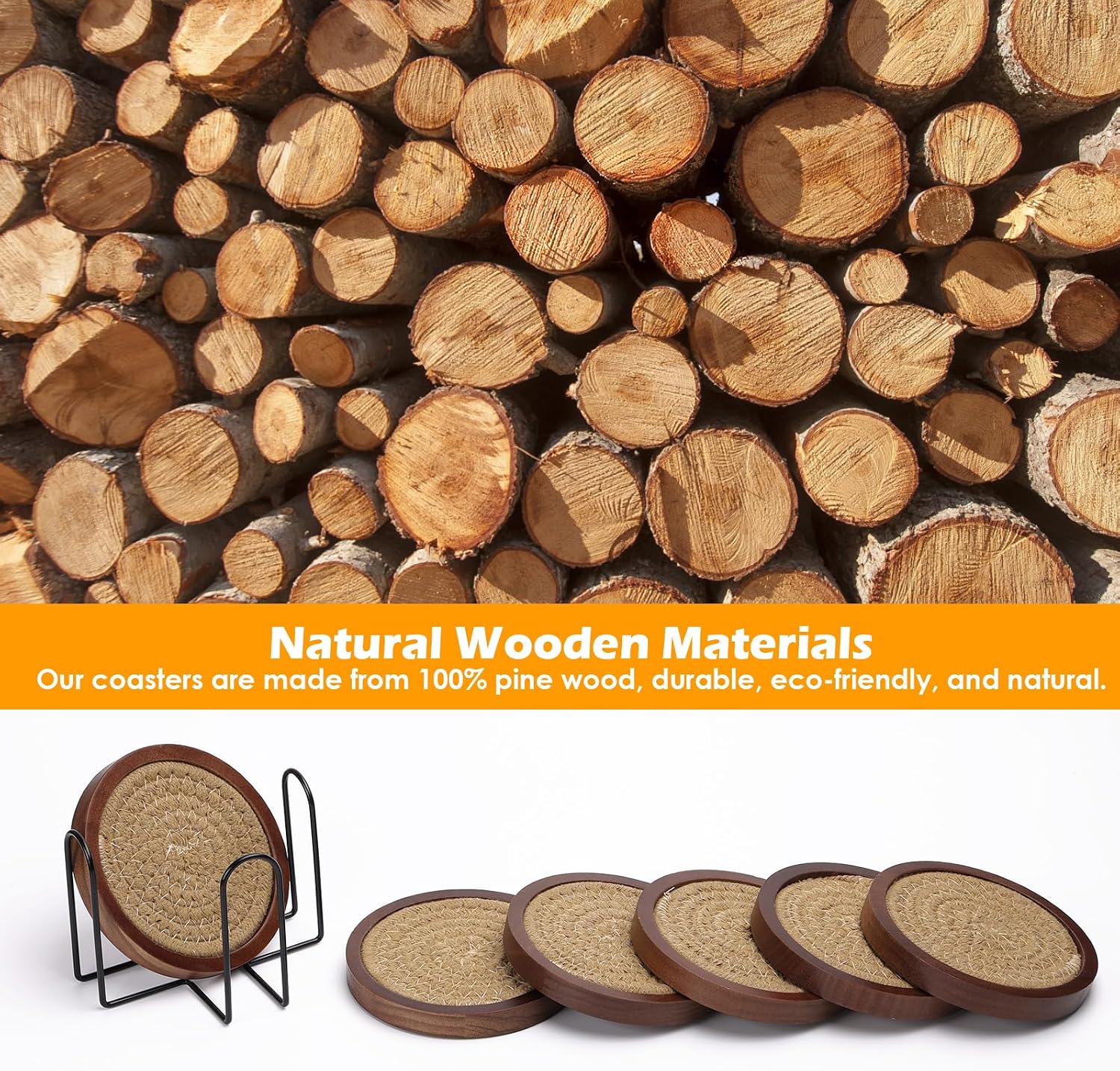 Holder / Wood Coasters for Drinks / Set of 6