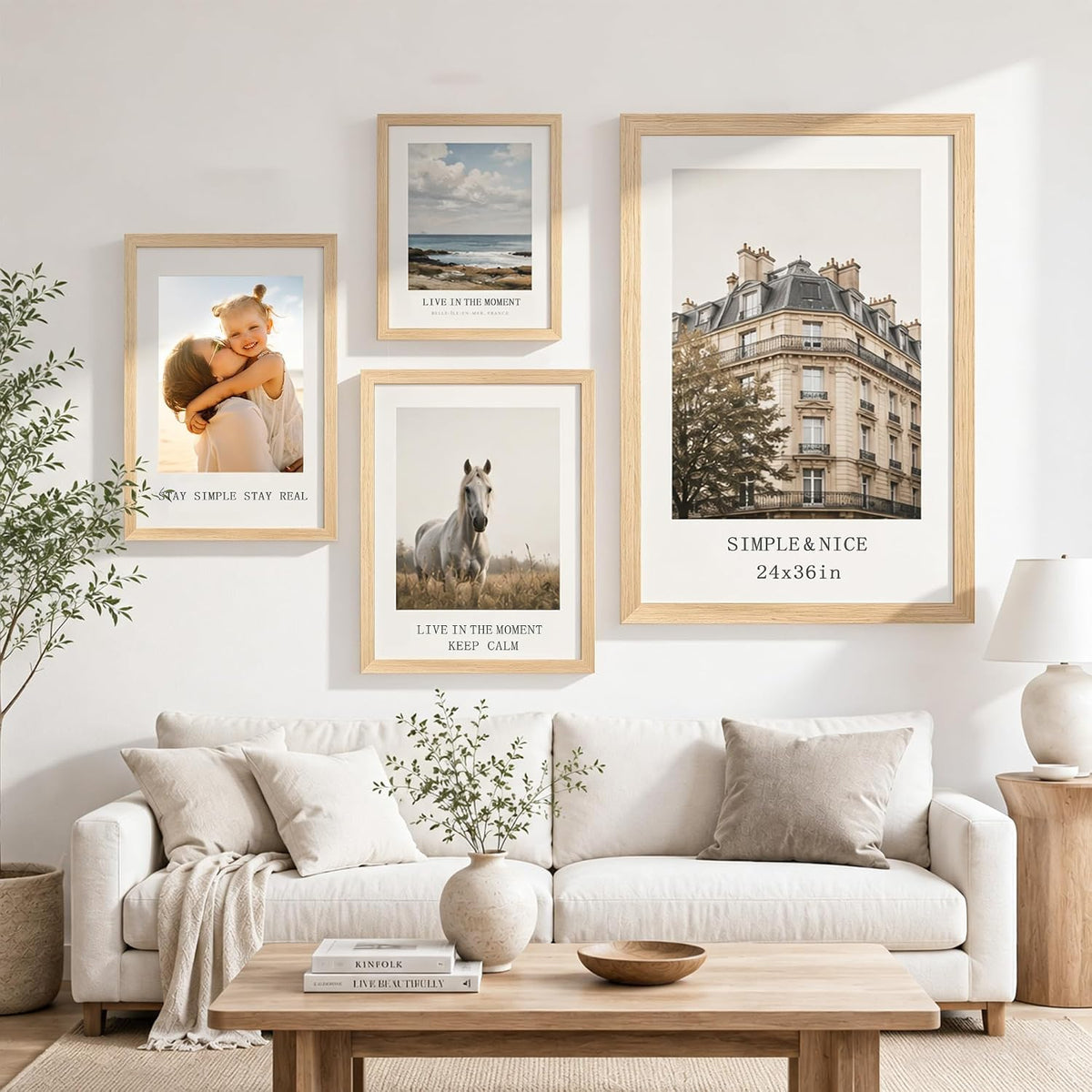 Abtgt Solid Wood 24x36 Poster Frame, Gallery Wall Frame Set of 4, Natural | Display 20x30 with Mat or 24x36 without
