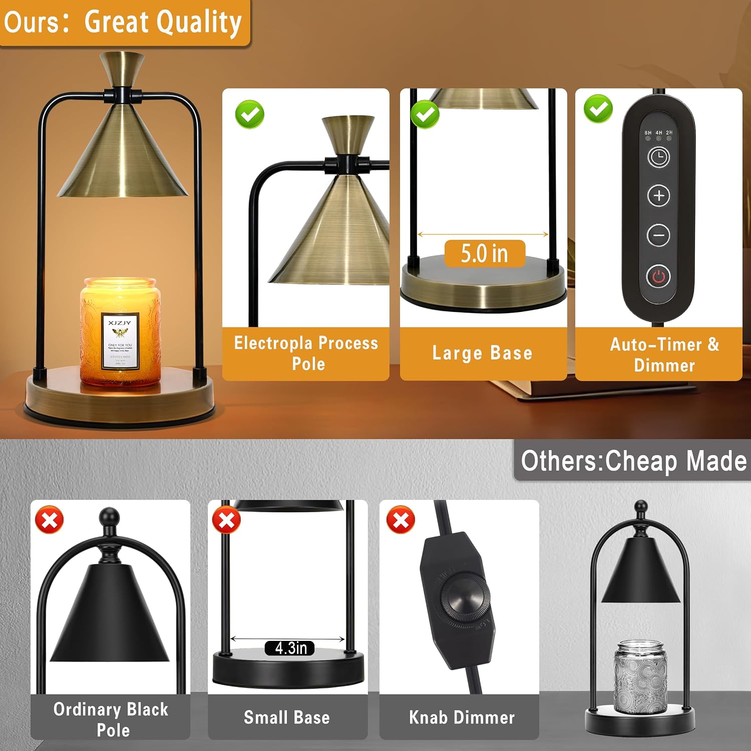 XJZJY Large Bronze Candle Warmer Lamp with Timer, Modern Home Decor | Dimmable wax melt warmer, large base for jar
