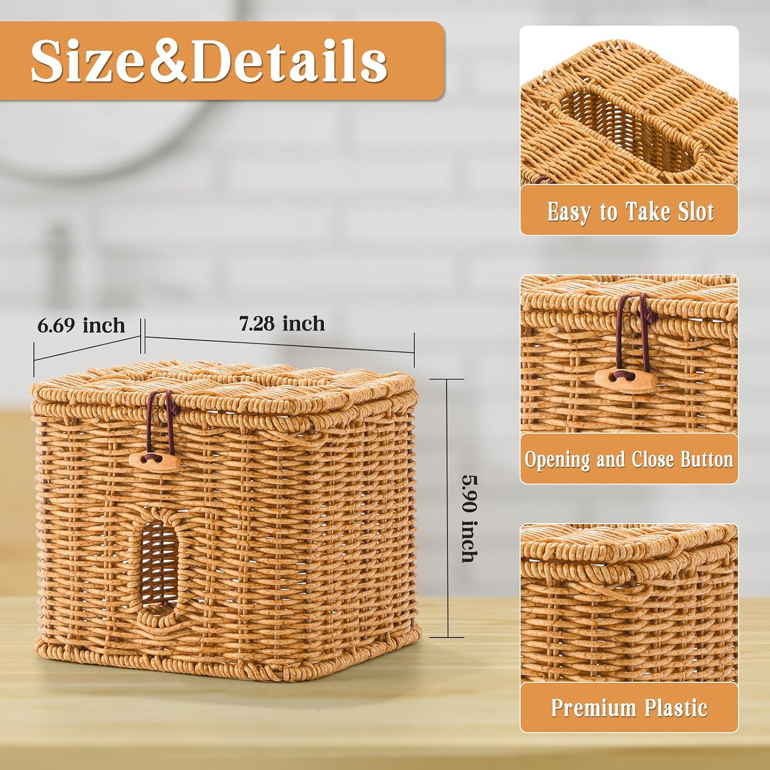 Plastic Rattan Disposable Face Towel Holder / Light Brown