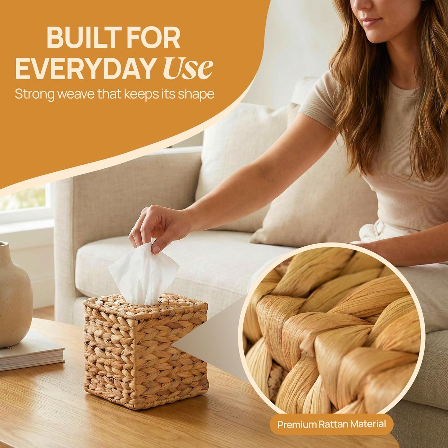 Rattan Woven Tissue Box Holder / Square