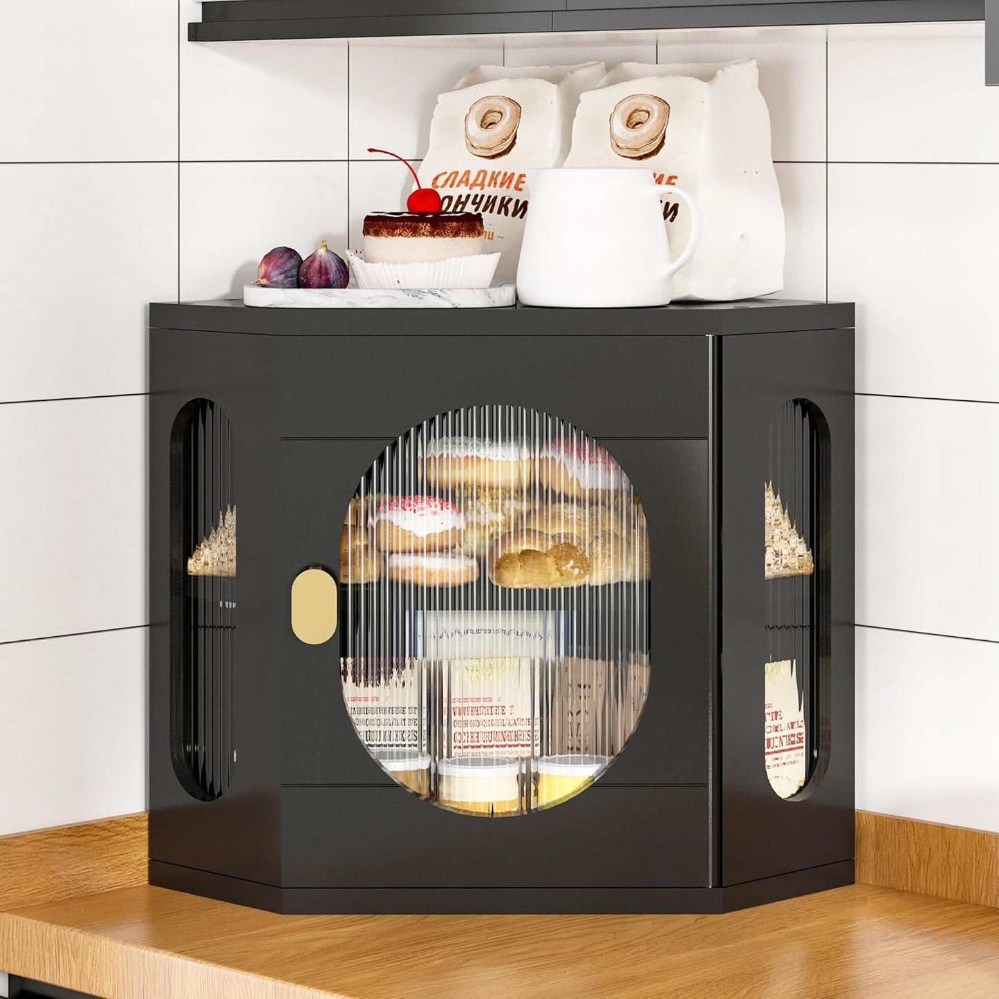 Corner Bread Box for Kitchen Countertop, Large Wooden Bread Box, Double Layer Bread Storage Bin, Bamboo Breadbox for