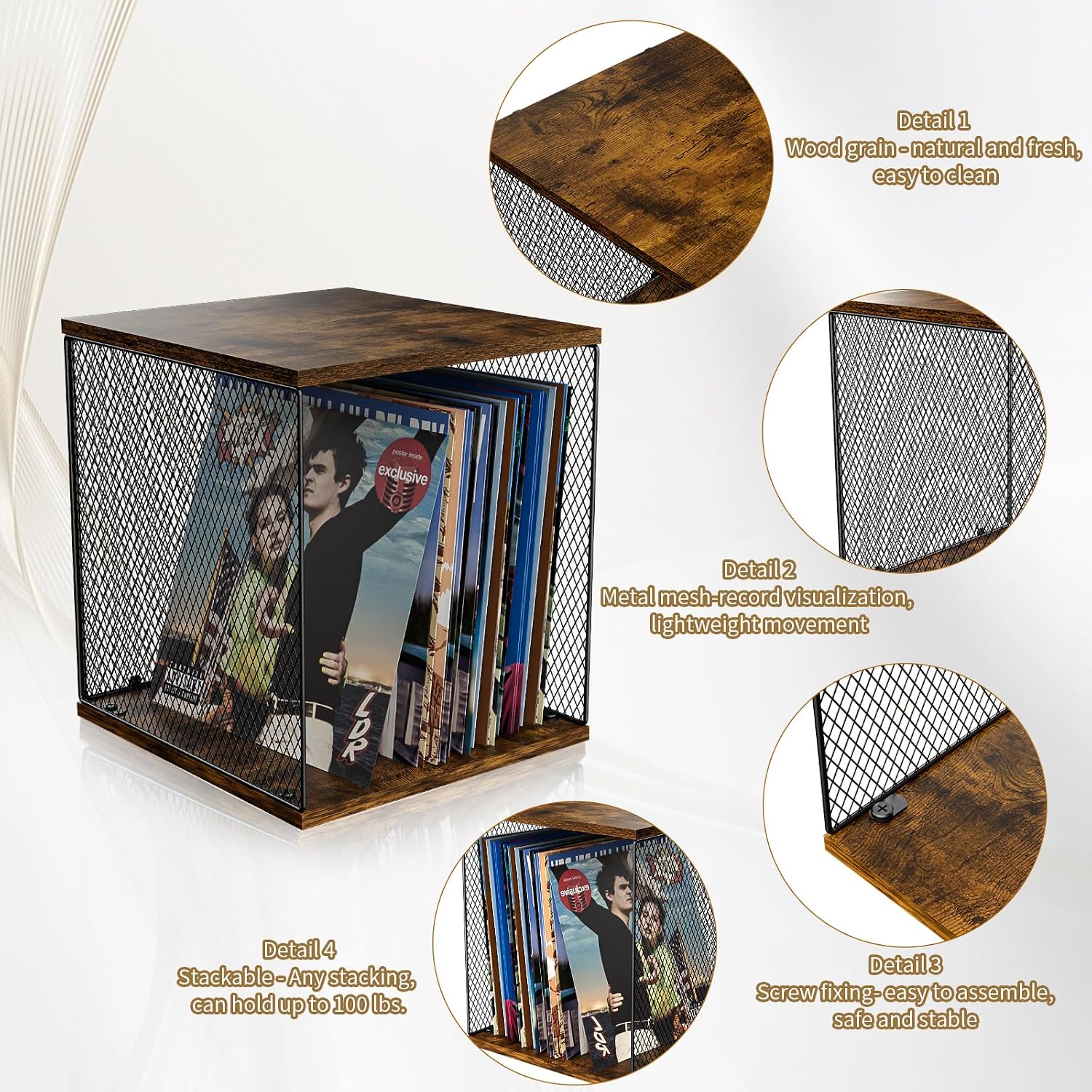 2 Cubes Record Holder Shelf Storage Furniture, Wooden Vinyl Record Storage | Modular Stackable, 80-110 Vinyl Album