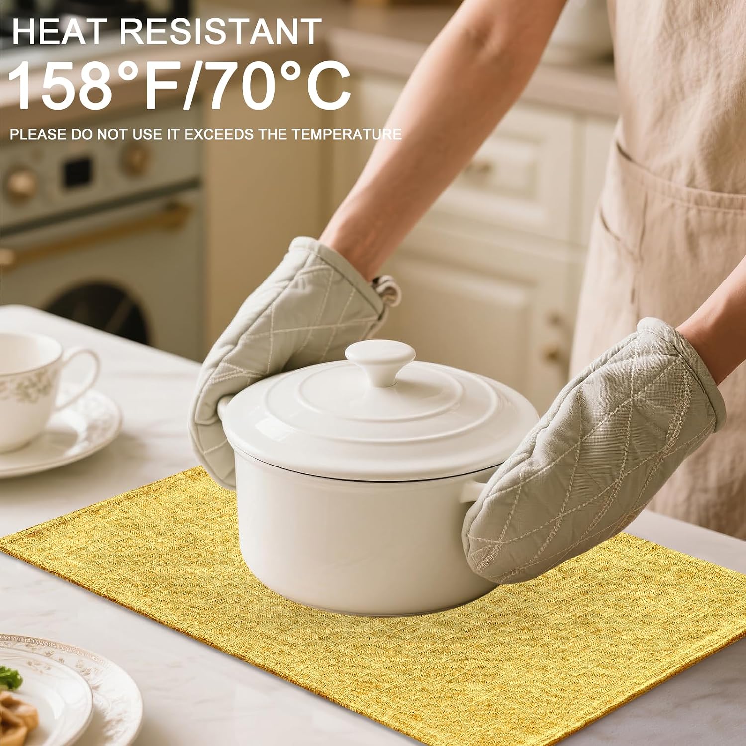 Homaxy Cloths Placemats for Dining Table Set of 8, 13" x 19",Mustard Yellow | Heat Resistant, Washable, Cotton Linen