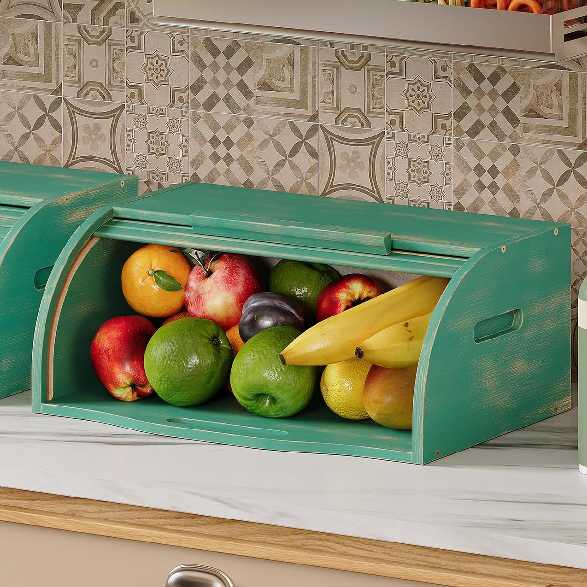 Trironsun Bamboo Roll Top Bread Box for Kitchen Countertop Large Capacity Bread Storage Bin Wooden Bread Storage