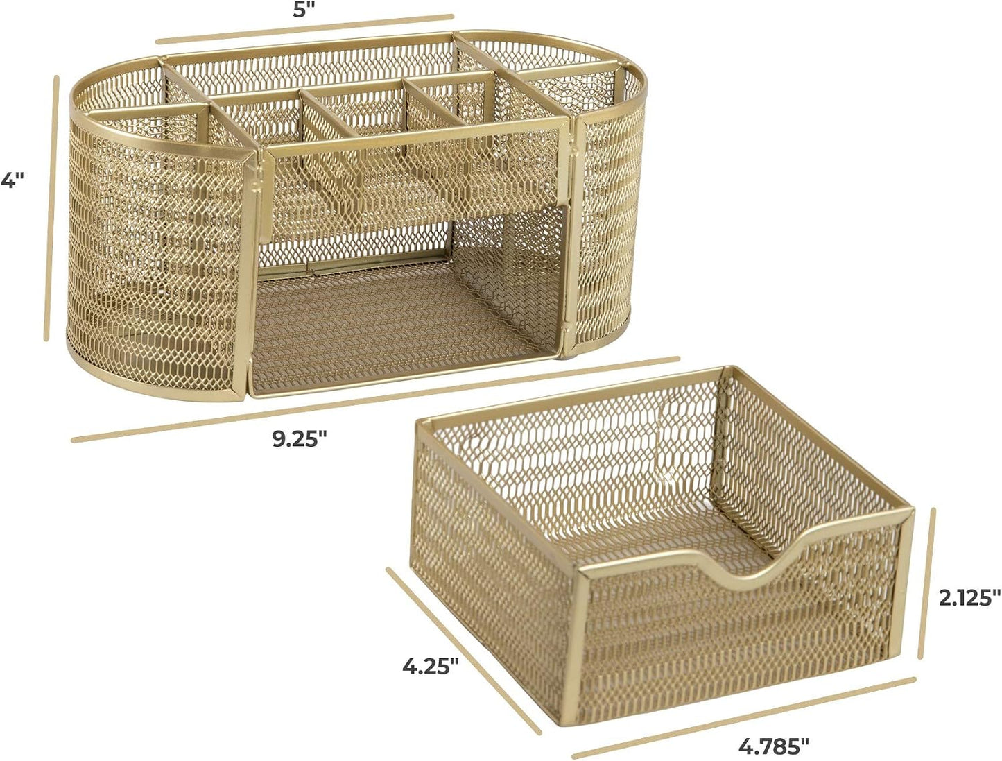 BLU MONACO | Gold Desk Organizer Set with Drawer | Metal Mesh Desk Accessories for Women | Stylish Desktop Organizer