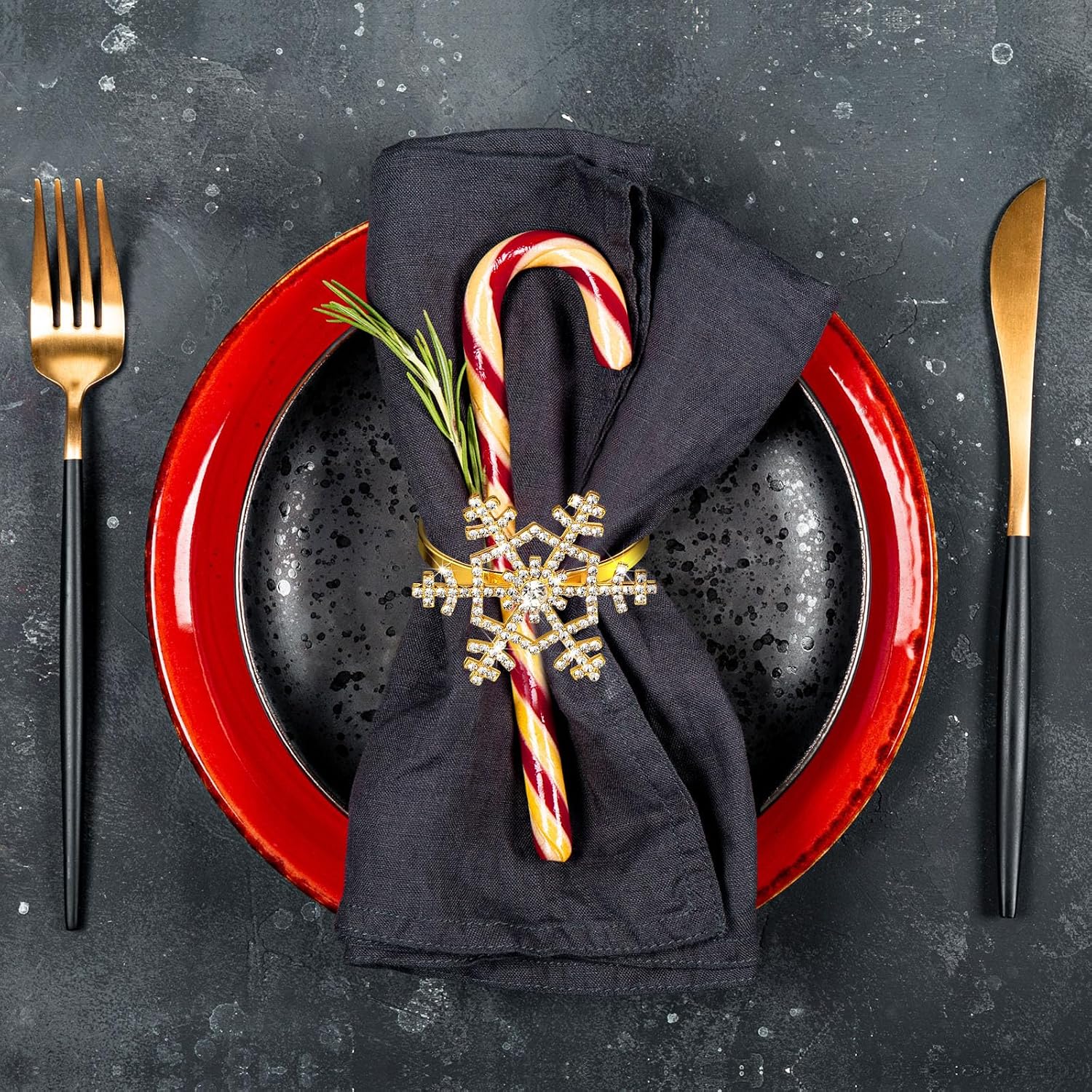 Patelai 100 Pieces 12 Pcs Snowflake Napkin Rings Rhinestone for Xmas,Gold | Christmas Thanksgiving Table Decor, Snow